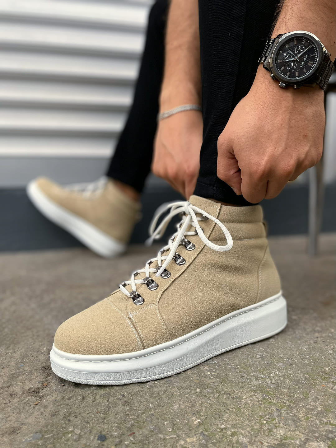 Joy Man JY206 Ottawa Bağcıklı Ortopedik Taban Süet Erkek Spor Bot Krem