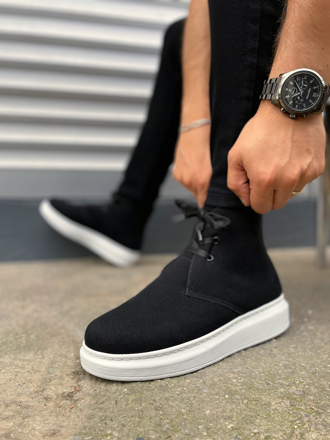 JY207 Oslo Bağcıklı Ortopedik Taban Süet Erkek Spor Bot SBT - Siyah - 43 Resim 3