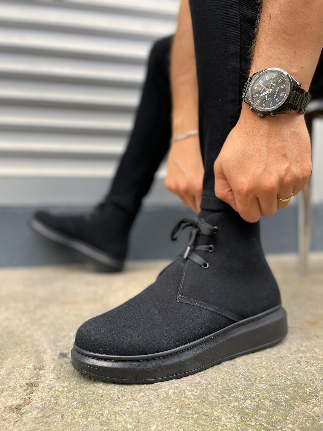 JY207 Oslo Bağcıklı Ortopedik Taban Süet Erkek Spor Bot SST - Siyah - 41 Resim 3