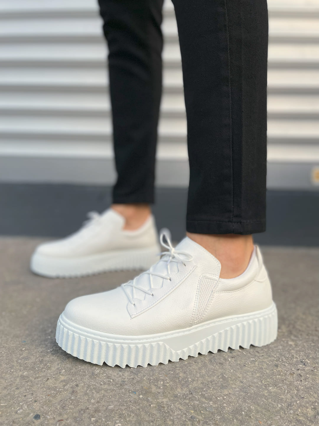 JY502 Bold Bağcıklı Cilt Erkek Günlük Sneaker Ayakkabı CBT - Beyaz - 45 Resim 2