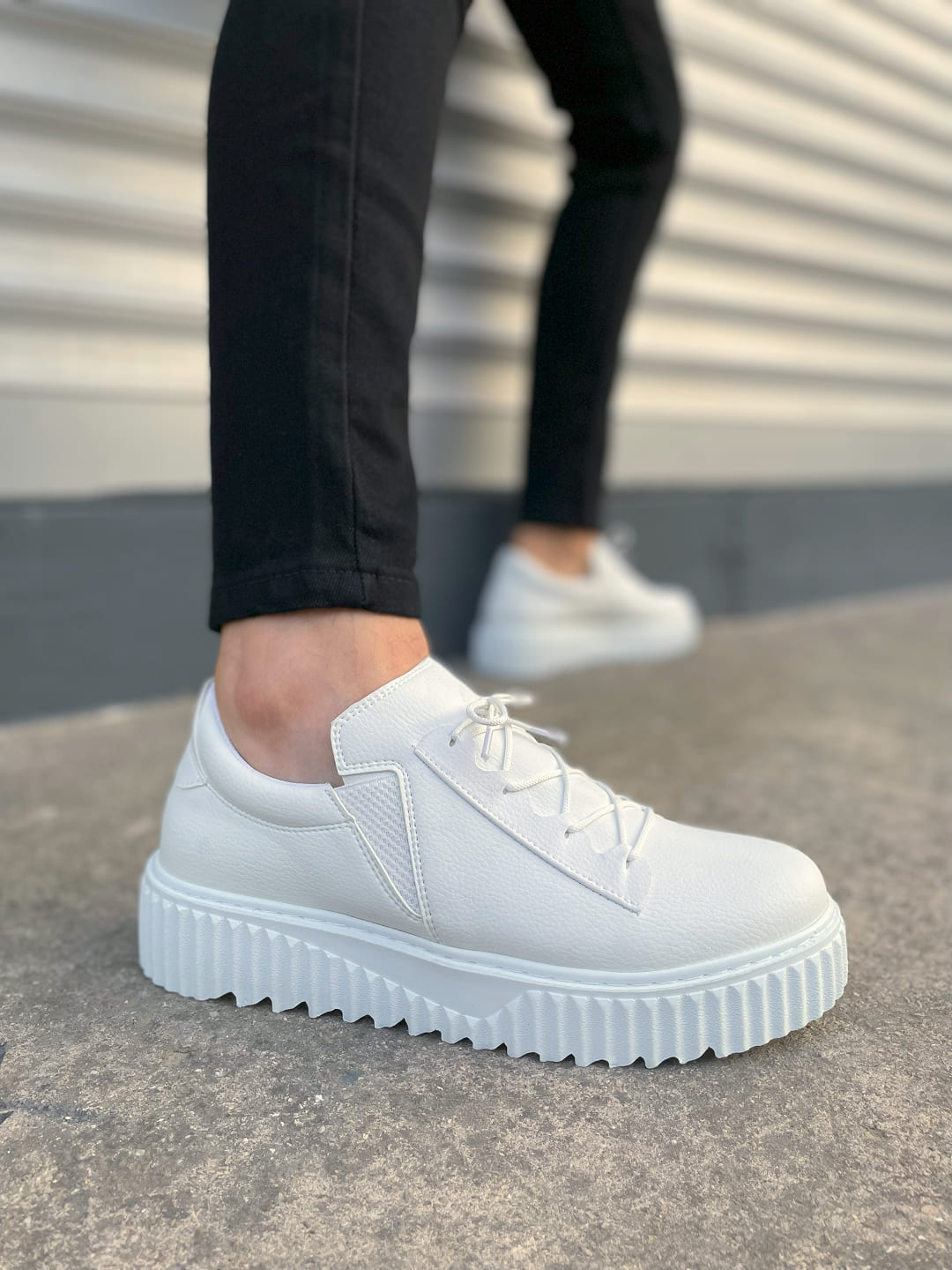 JY502 Bold Bağcıklı Cilt Erkek Günlük Sneaker Ayakkabı CBT - Beyaz - 45