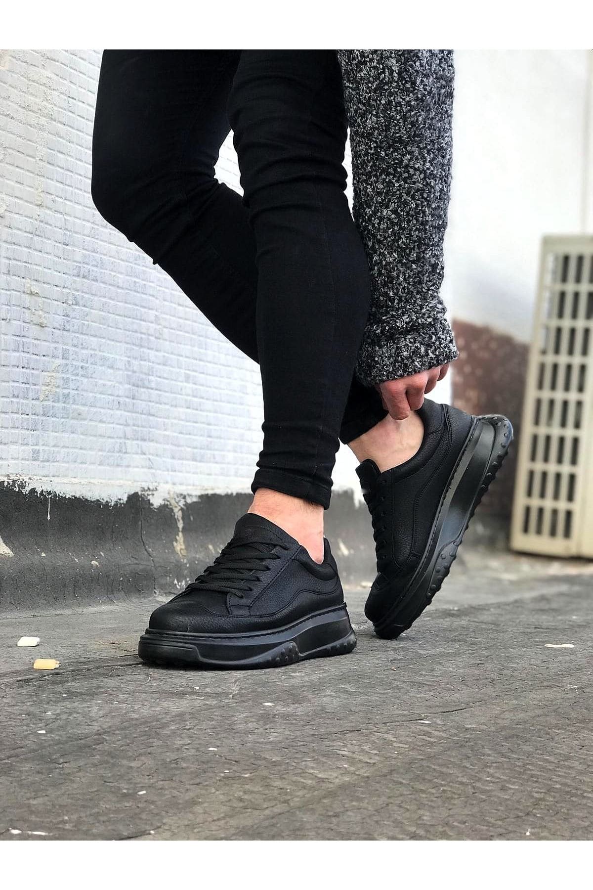 Joy Man JY507 Alone Bağcıklı Cilt Erkek Günlük Sneaker Ayakkabı Siyah