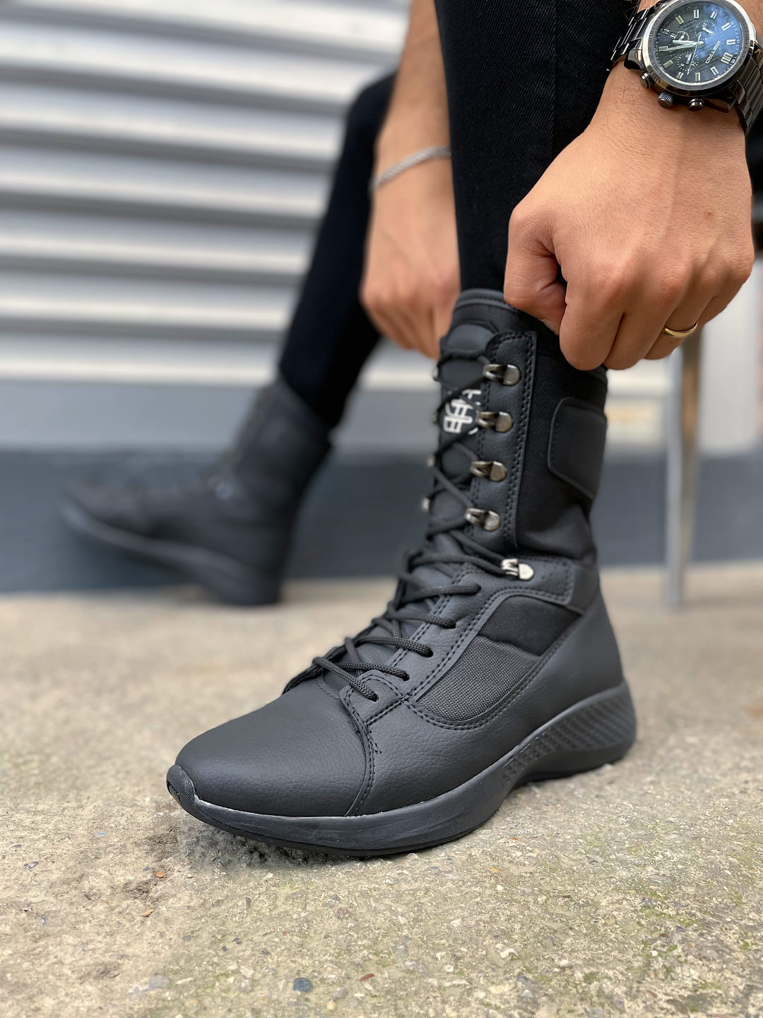 JY799 Verton Bağcıklı Ortopedik Taban Günlük Cilt Erkek Askeri Postal Bot CST Siyah - 43 Resim 3