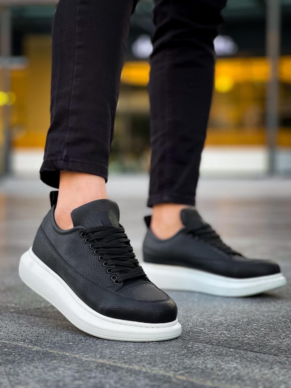 Joy Ayakkabı JY814 Axel Bağcıklı Cilt Erkek Günlük Sneaker Siyah Beyaz