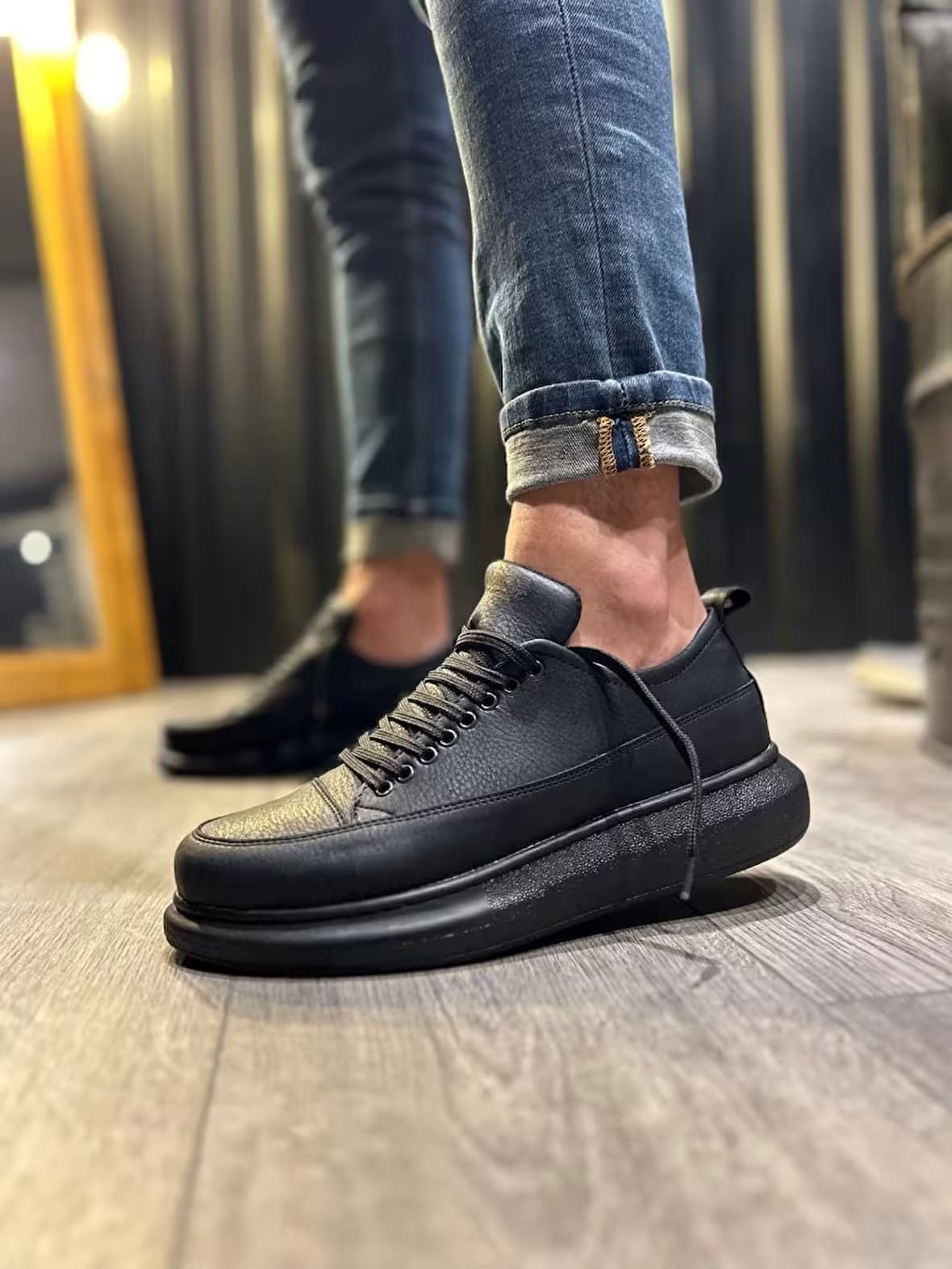 Joy Ayakkabı JY814 Axel Bağcıklı Cilt Erkek Günlük Sneaker Siyah