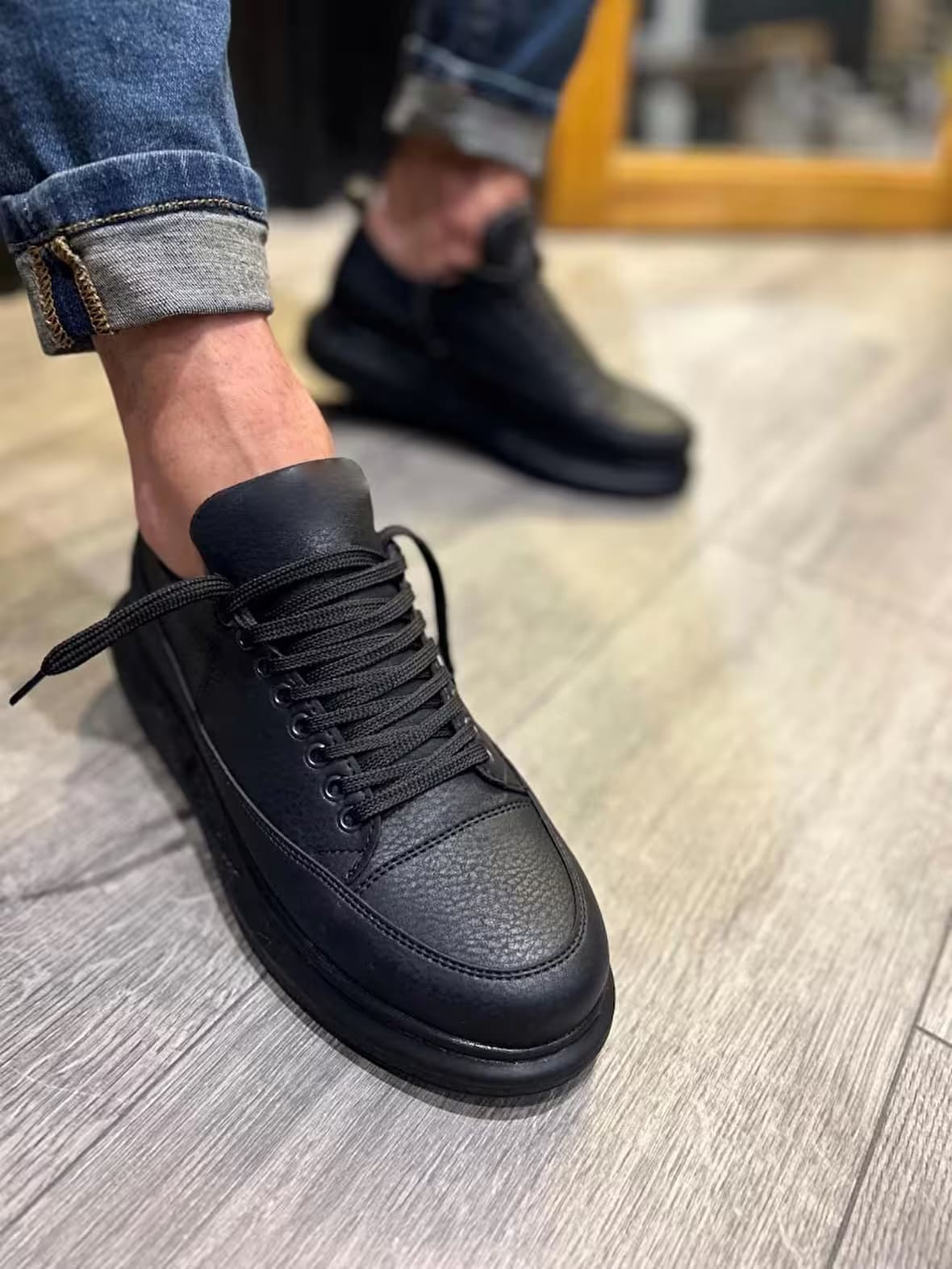Joy Ayakkabı JY814 Axel Bağcıklı Cilt Erkek Günlük Sneaker Siyah