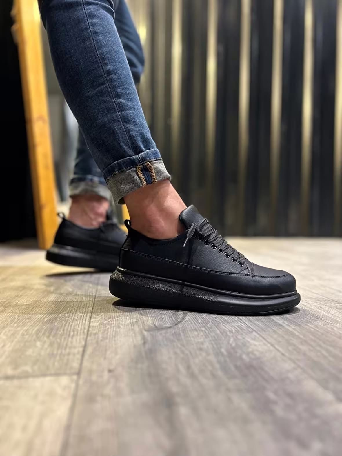 Joy Ayakkabı JY814 Axel Bağcıklı Cilt Erkek Günlük Sneaker Siyah