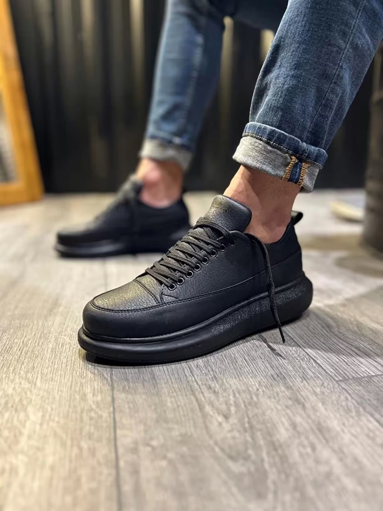 Joy Ayakkabı JY814 Axel Bağcıklı Cilt Erkek Günlük Sneaker Siyah