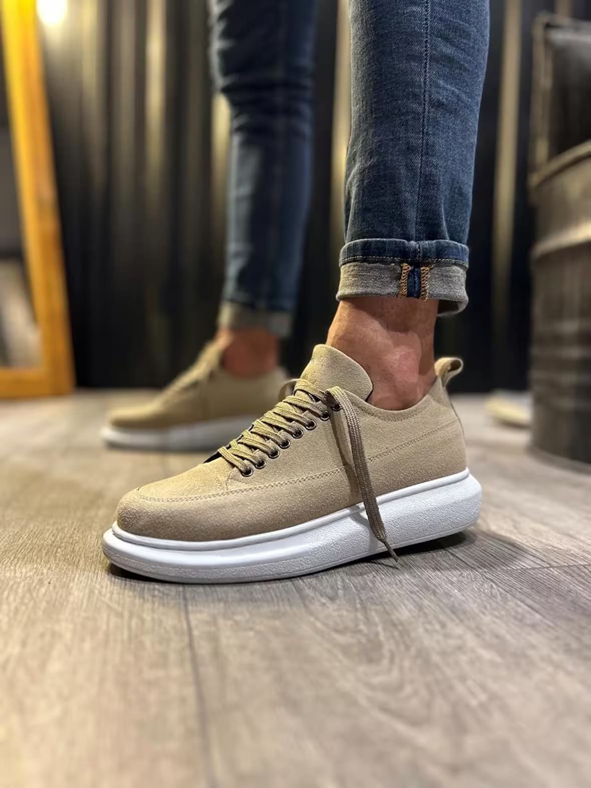 Joy Man Drake Bağcıklı Süet Erkek Sneaker Ayakkabı Krem