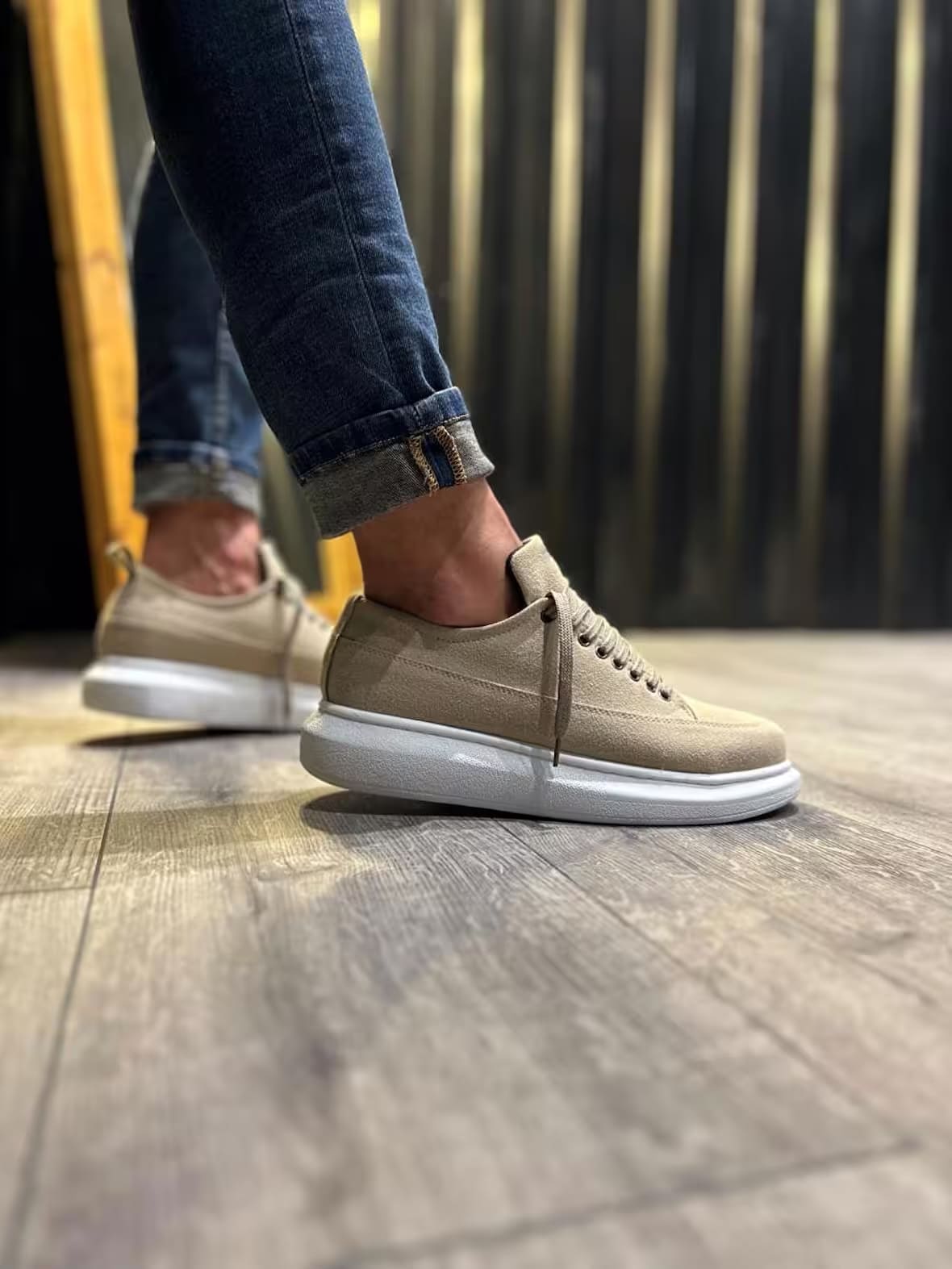 Joy Man Drake Bağcıklı Süet Erkek Sneaker Ayakkabı Krem