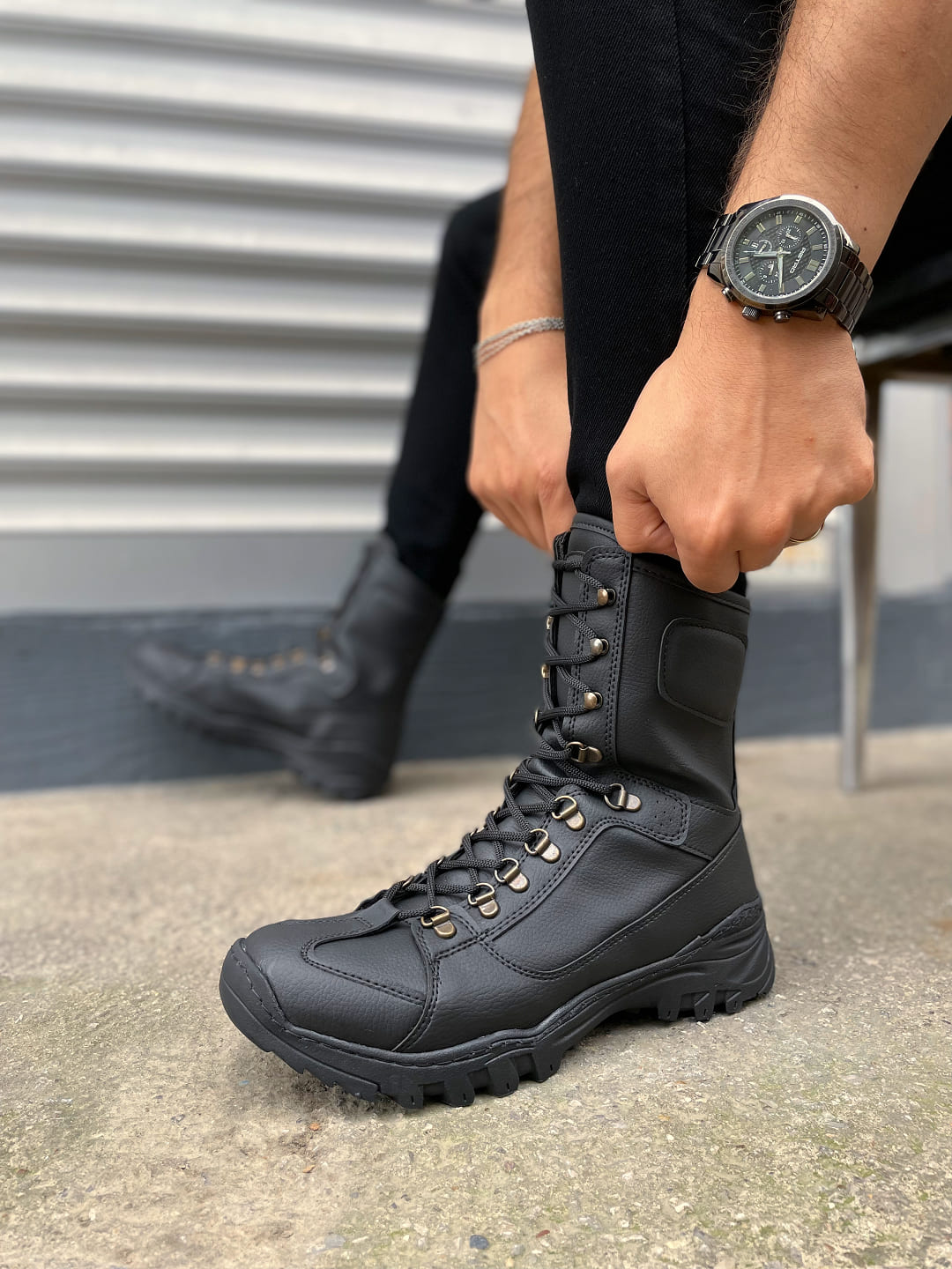 JY999 Strike Bağcıklı Ortopedik Taban Günlük Cilt Erkek Askeri Postal Bot CST Siyah - 37 Resim 3