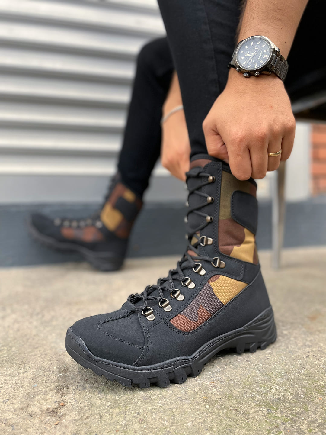 JY999 Strike Bağcıklı Ortopedik Taban Günlük Cilt Erkek Askeri Postal Bot CST Siyah/Haki - 44 Resim 3