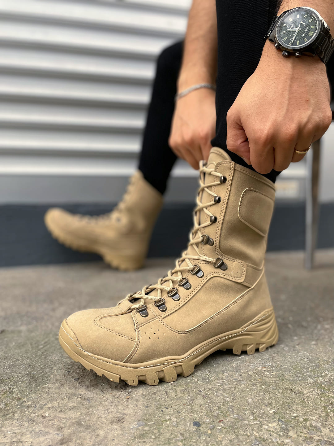 JY999 Strike Bağcıklı Ortopedik Taban Günlük Süet Erkek Askeri Postal Bot SKT Kum - 42 Resim 3
