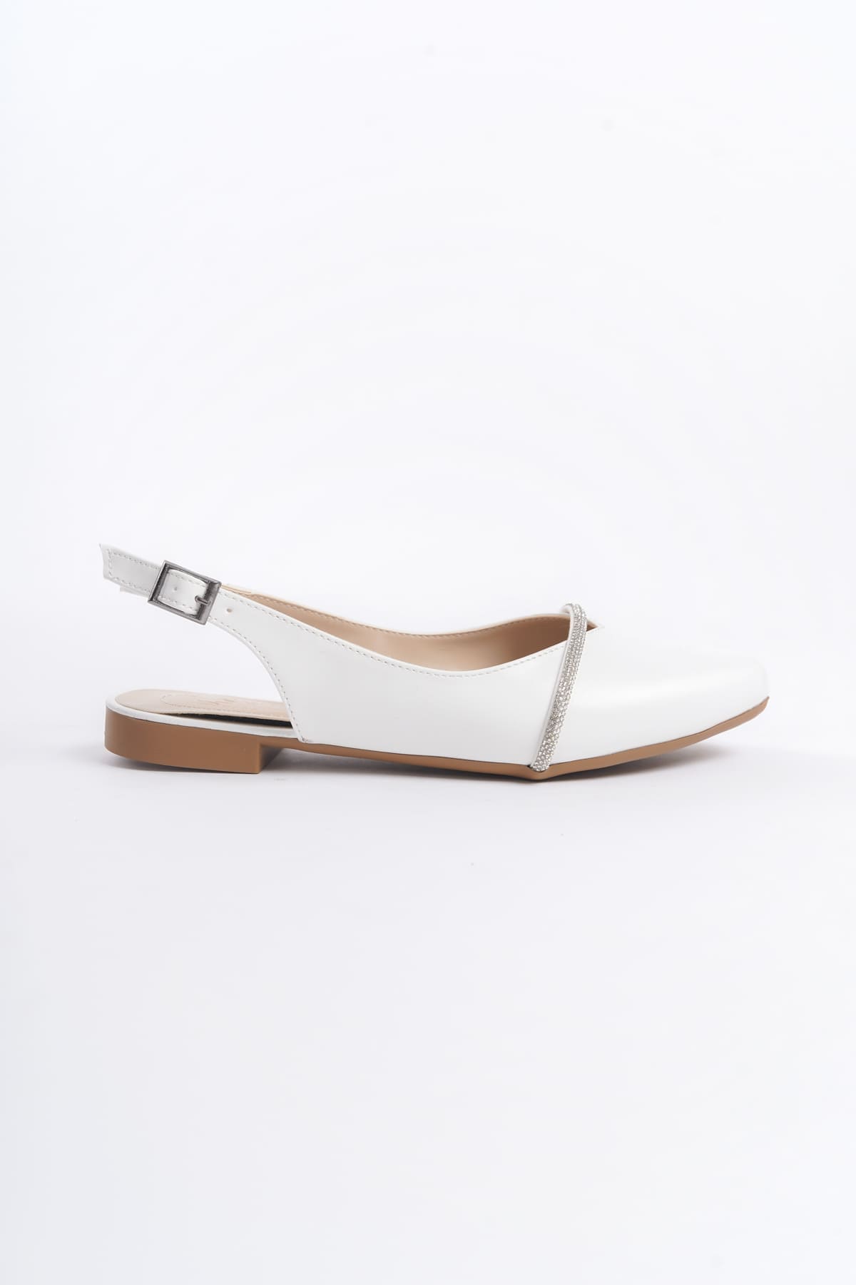 Joy Woman ALLISON Tokalı Taş Detaylı Ortopedik Beyaz Kadın Babet Ayakkabı