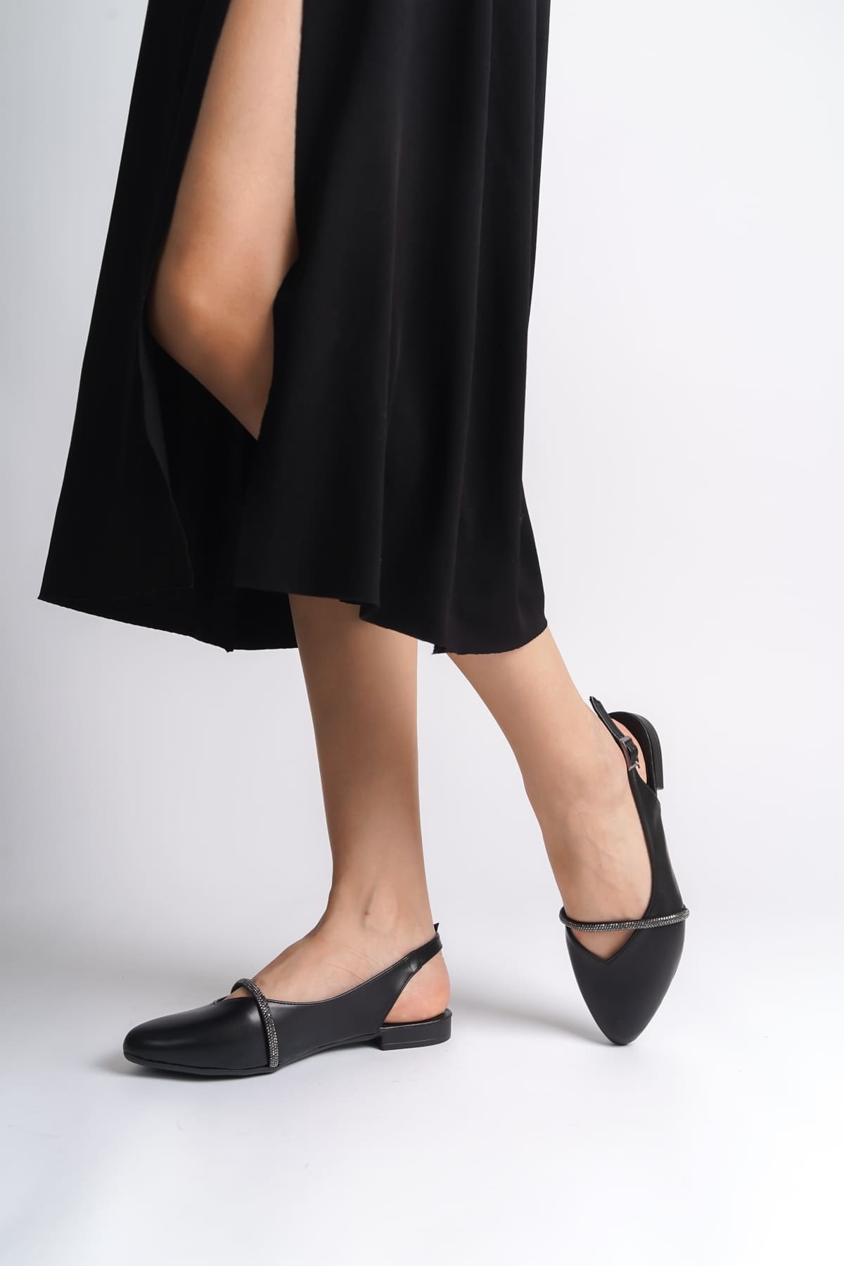 ALLISON Tokalı Ortopedik Rahat Taban Taş Detaylı Kadın Babet Ayakkabı CST - Siyah - 37 Resim 3