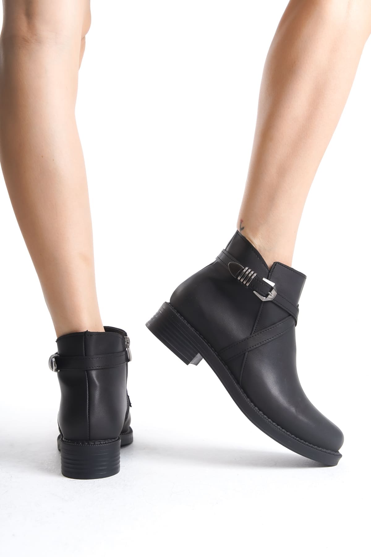 ALMILA Fermuarlı Lastikli Ortopedik Taban Topuklu Kadın Bot CST - Siyah - 37 Resim 3