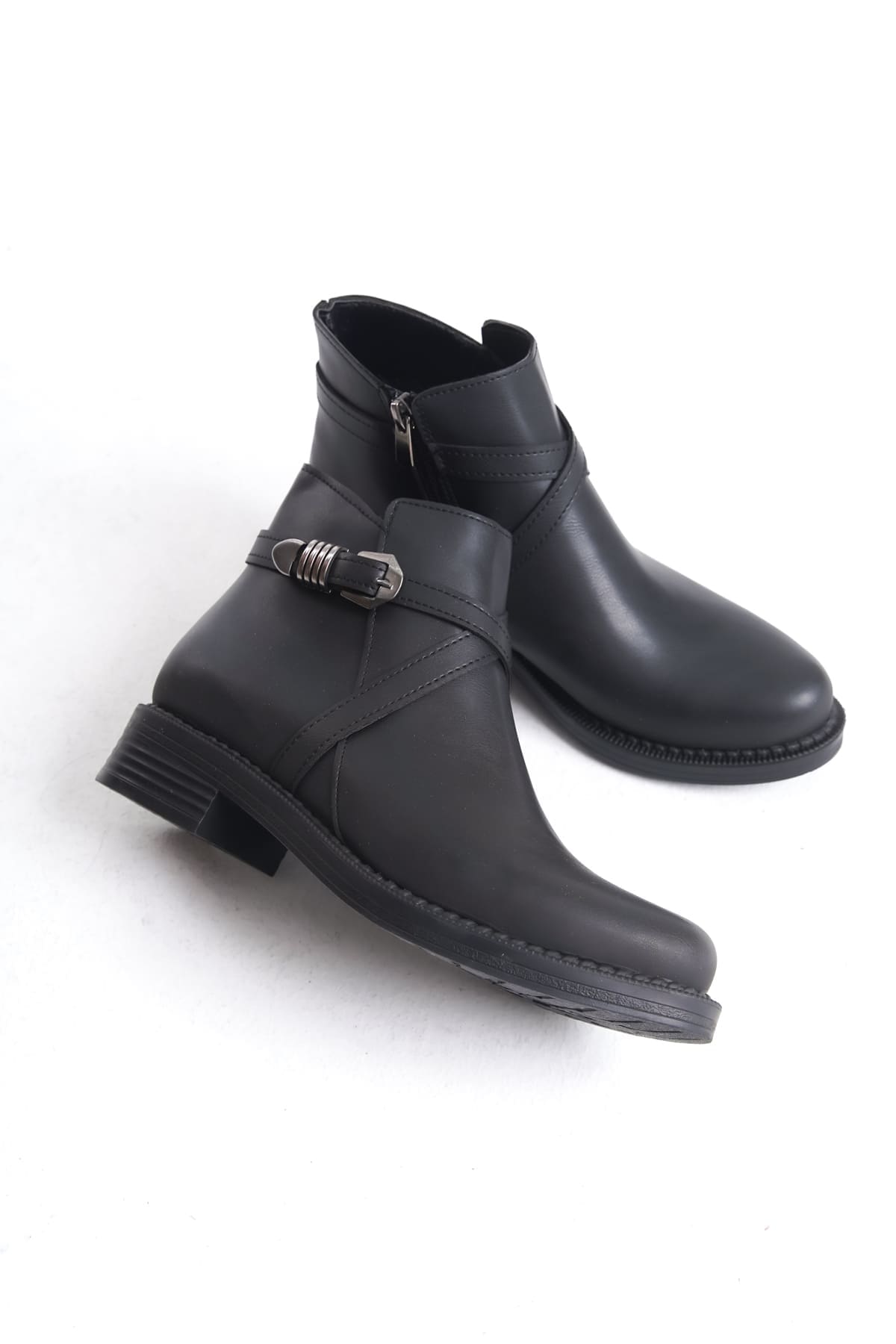 ALMILA Fermuarlı Lastikli Ortopedik Taban Topuklu Kadın Bot CST - Siyah - 37 Resim 5