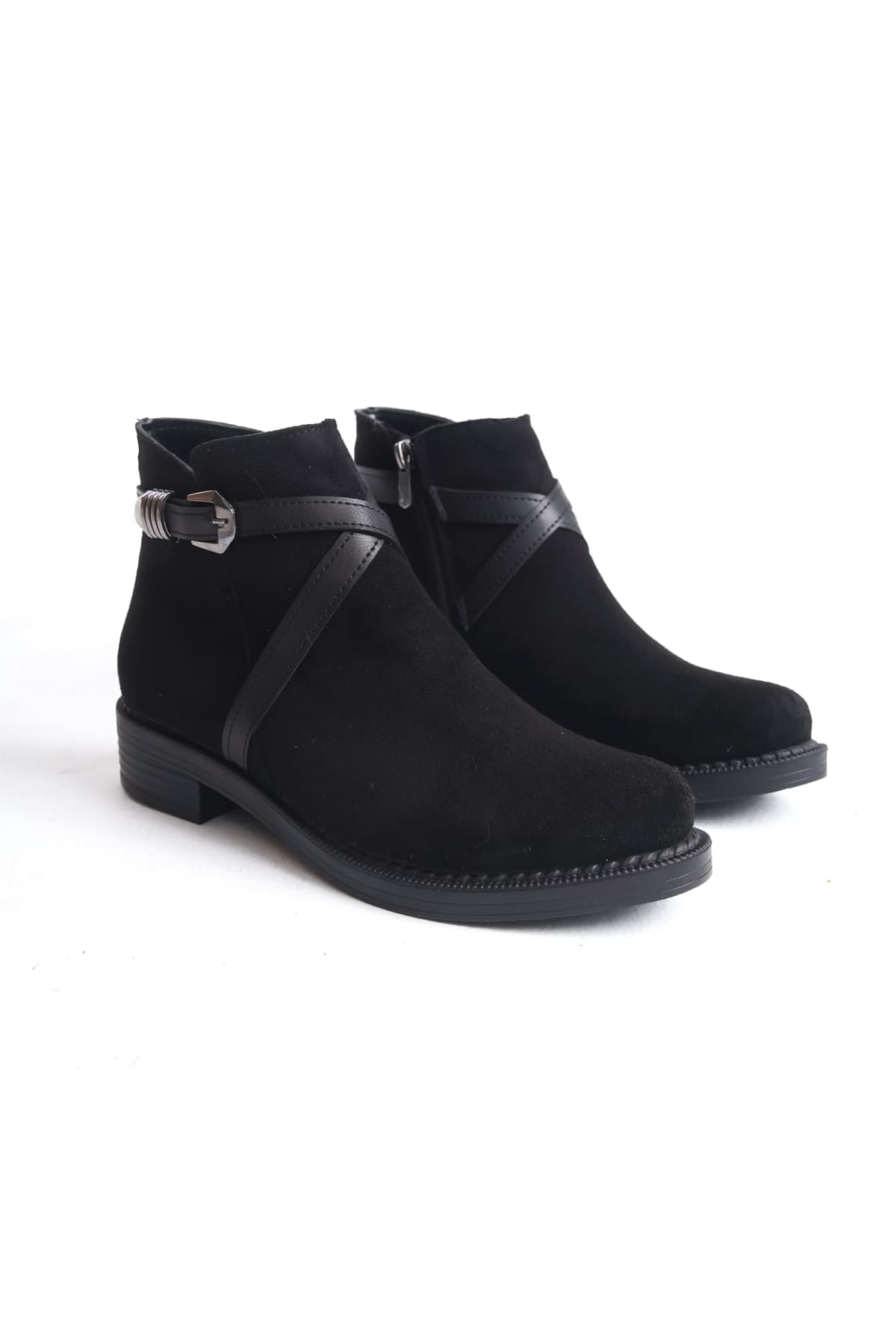 ALMILA Fermuarlı Lastikli Ortopedik Taban Topuklu Süet Kadın Bot SST - Siyah - 39 Resim 4