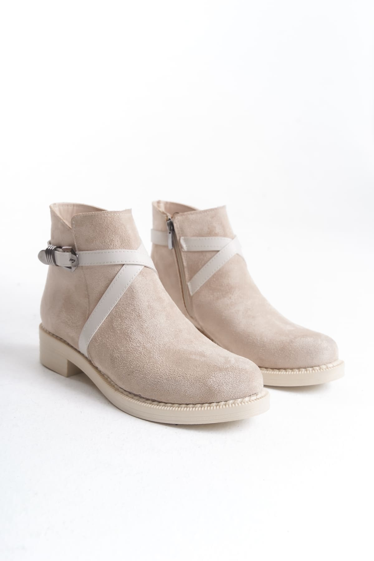 ALMILA Fermuarlı Lastikli Ortopedik Taban Topuklu Süet Kadın Bot  STT - Ten - 39 Resim 4