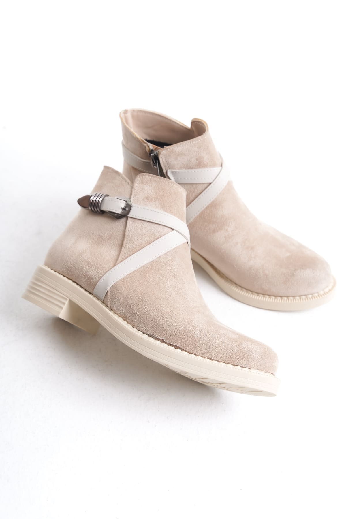 ALMILA Fermuarlı Lastikli Ortopedik Taban Topuklu Süet Kadın Bot  STT - Ten - 39 Resim 5