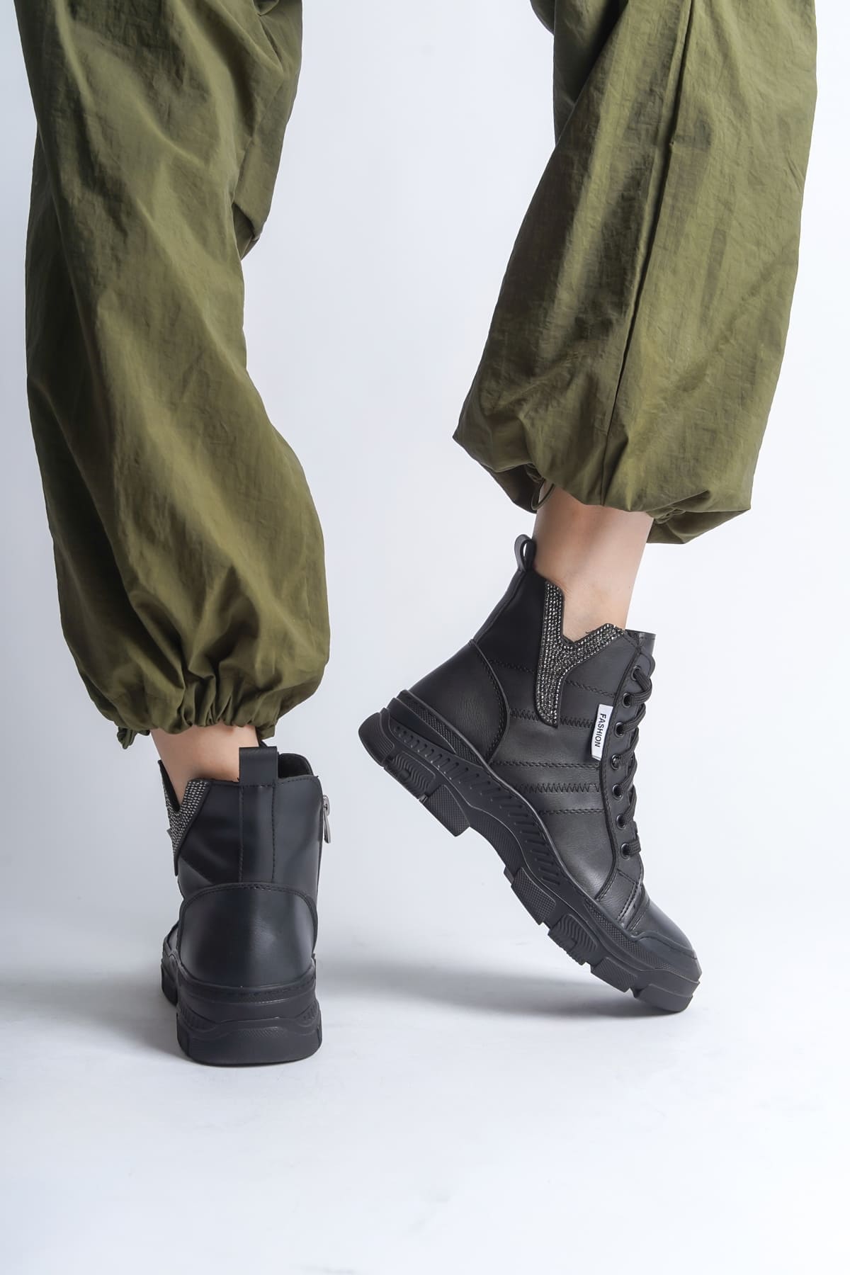 AMBER Bağcıklı Fermuarlı Ortopedik Taban Kadın Bot CST - Siyah - 37 Resim 3