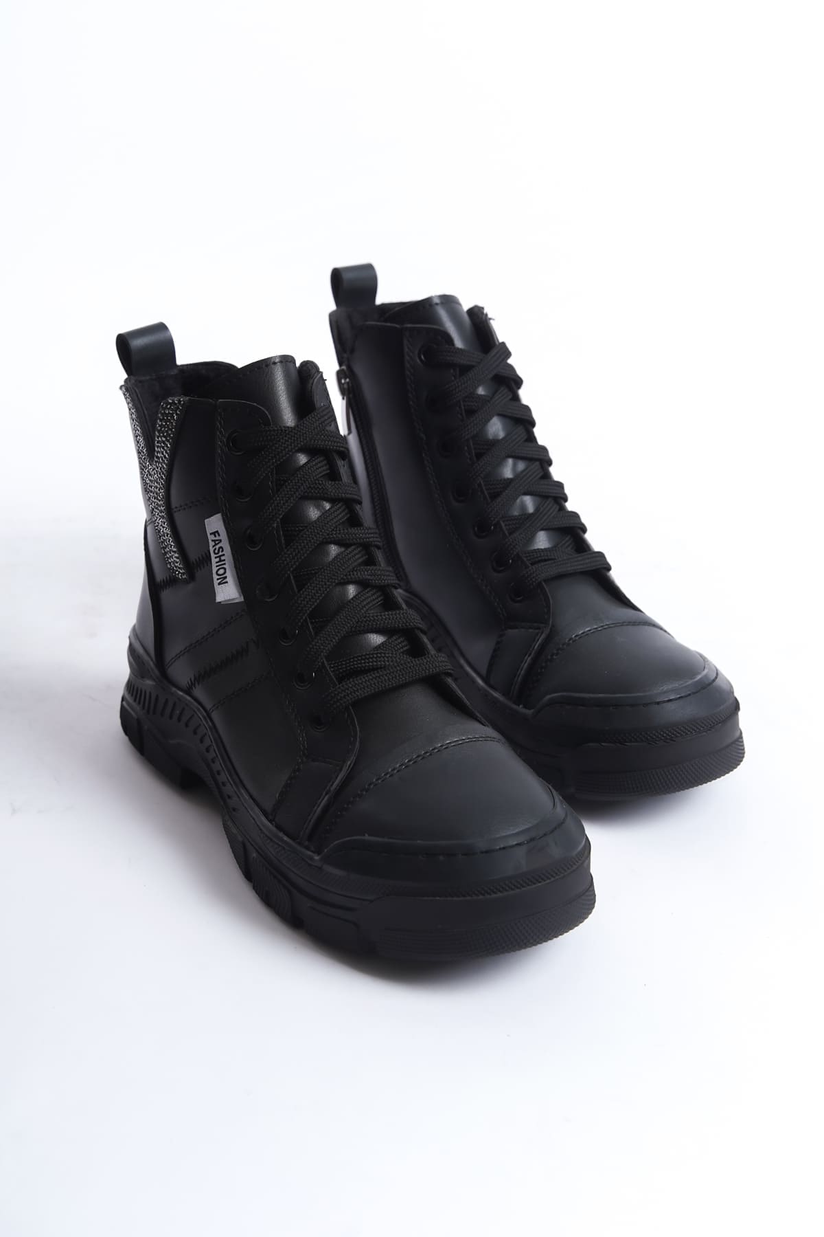 AMBER Bağcıklı Fermuarlı Ortopedik Taban Kadın Bot  CST - Siyah - 37 Resim 4