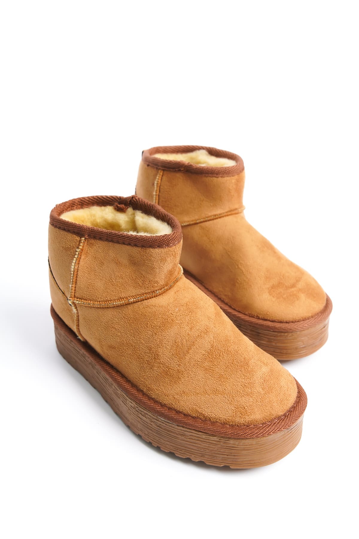 AMELIA Bağcıksız Düz ve Kalın Taban İçi Kürklü Kısa Süet Kadın Bot  STT - Taba - 38 Resim 4