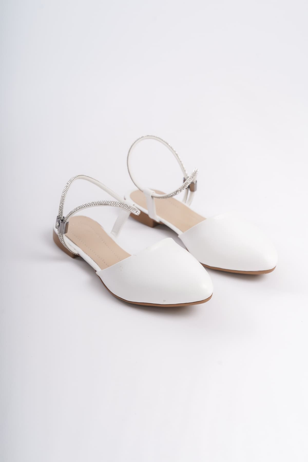 ARIANA Lastikli Ortopedik Rahat Taban Bilekten Taş Detaylı Kadın Babet Ayakkabı  CKT - Beyaz - 38 Resim 4