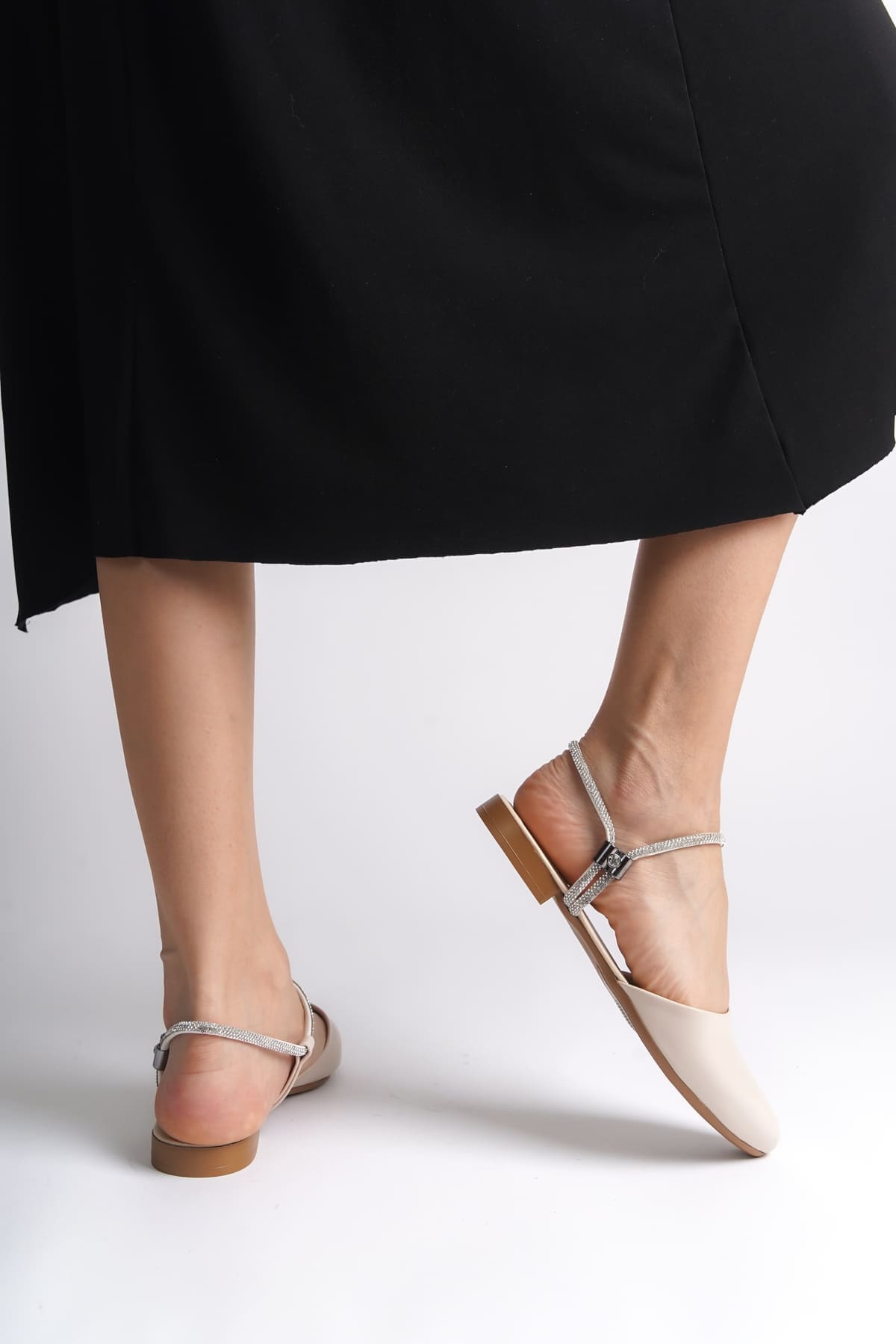 ARIANA Lastikli Ortopedik Rahat Taban Bilekten Taş Detaylı Kadın Babet Ayakkabı  CKT - Krem - 36 Resim 3