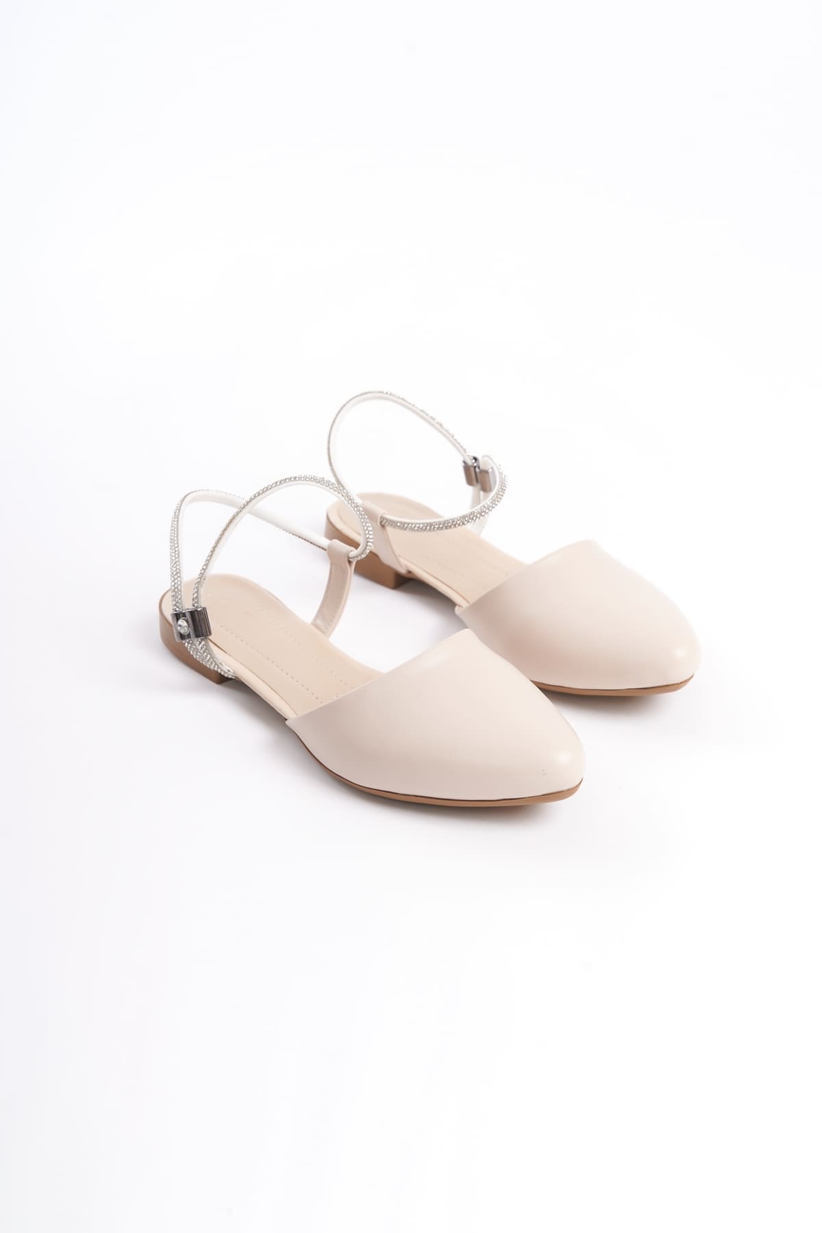 ARIANA Lastikli Ortopedik Rahat Taban Bilekten Taş Detaylı Kadın Babet Ayakkabı  CKT - Krem - 36 Resim 4