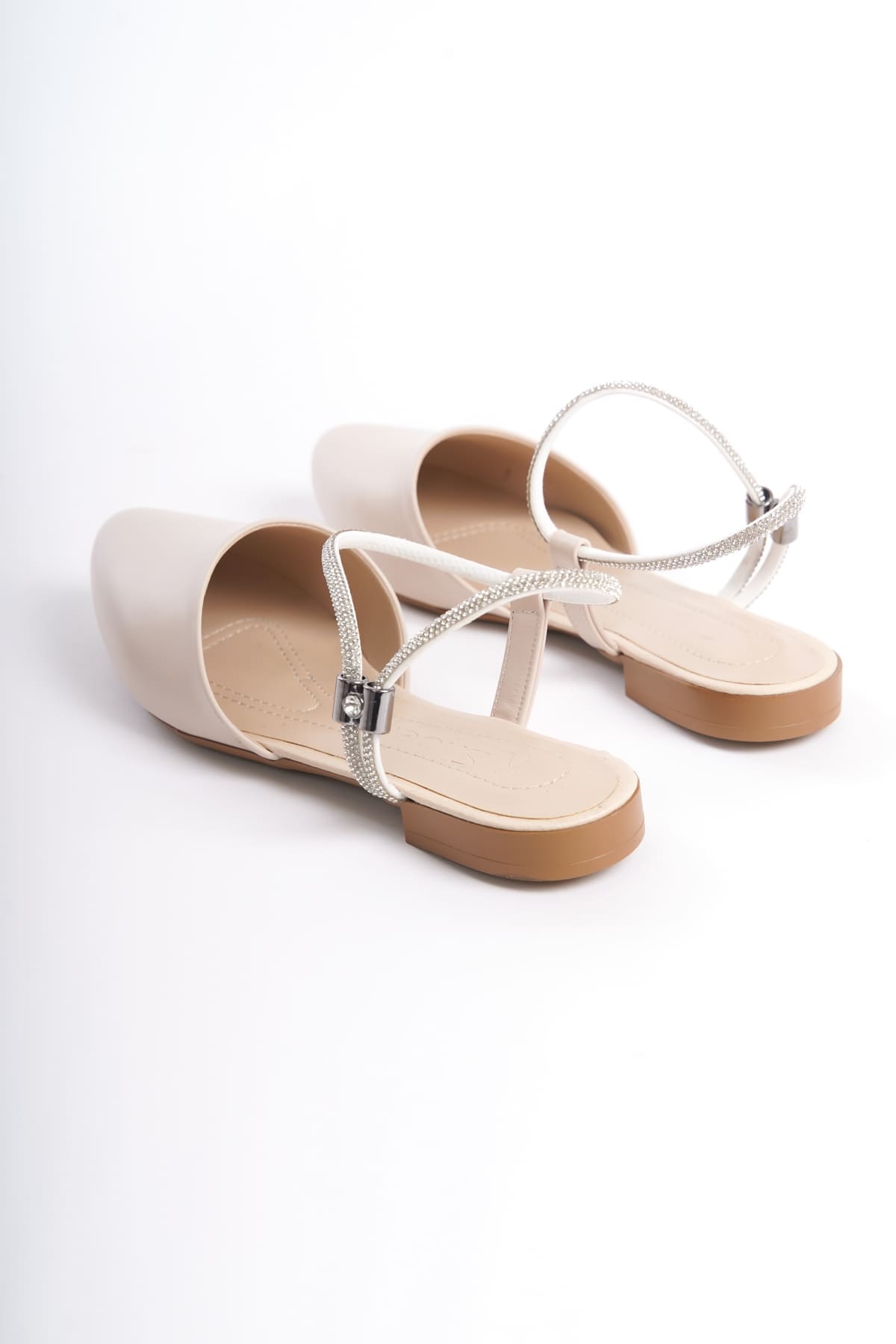 ARIANA Lastikli Ortopedik Rahat Taban Bilekten Taş Detaylı Kadın Babet Ayakkabı  CKT - Krem - 36 Resim 5