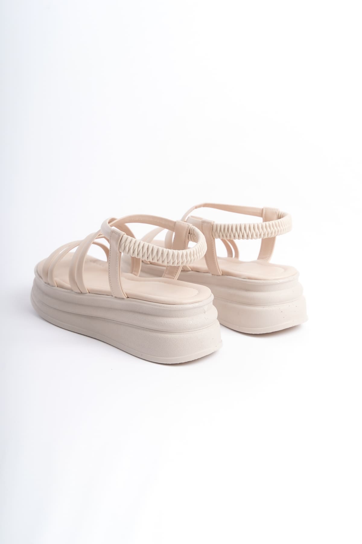 BELLA Lastikli Şerit Detaylı Ortopedik Taban Kadın Sandalet CKT - Krem - 38 Resim 5