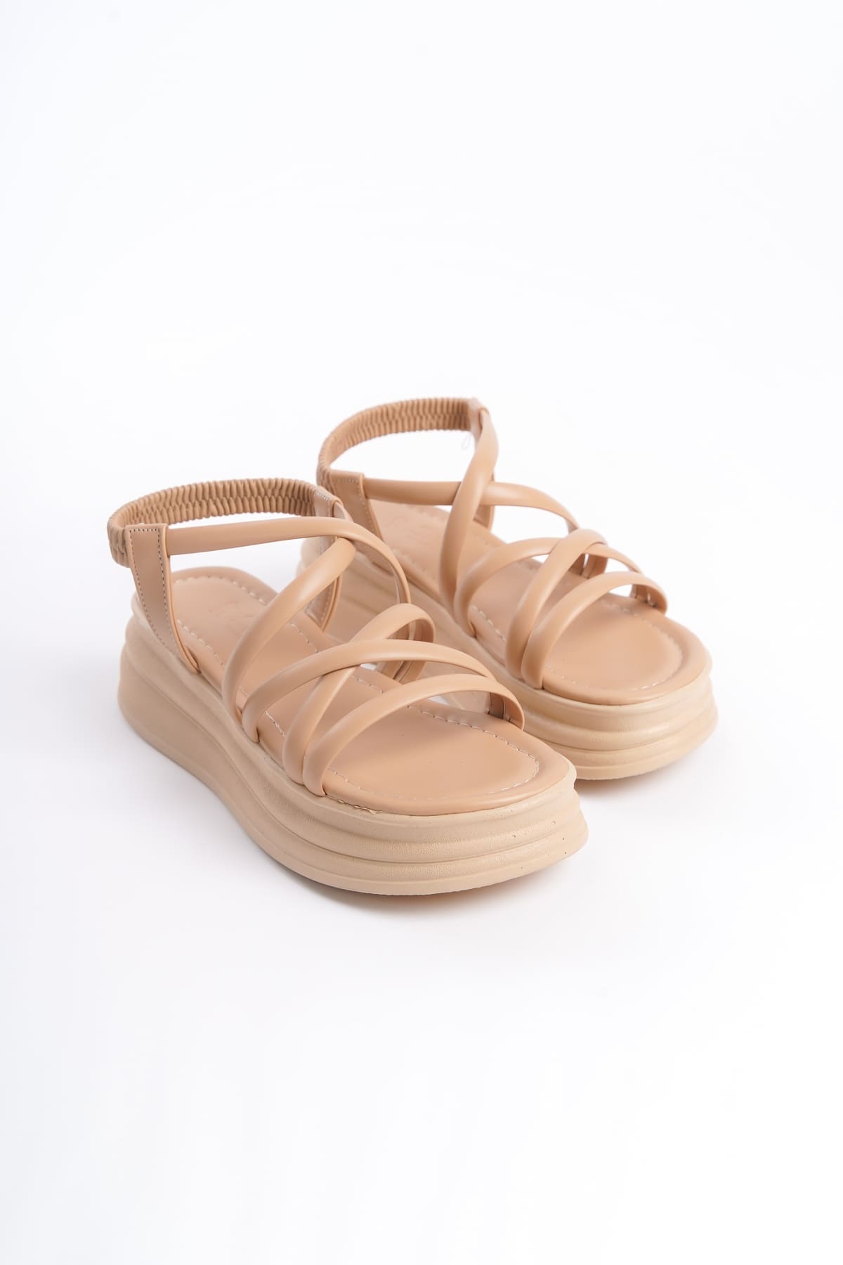 BELLA Lastikli Şerit Detaylı Ortopedik Taban Kadın Sandalet  CTT - Ten - 40 Resim 4