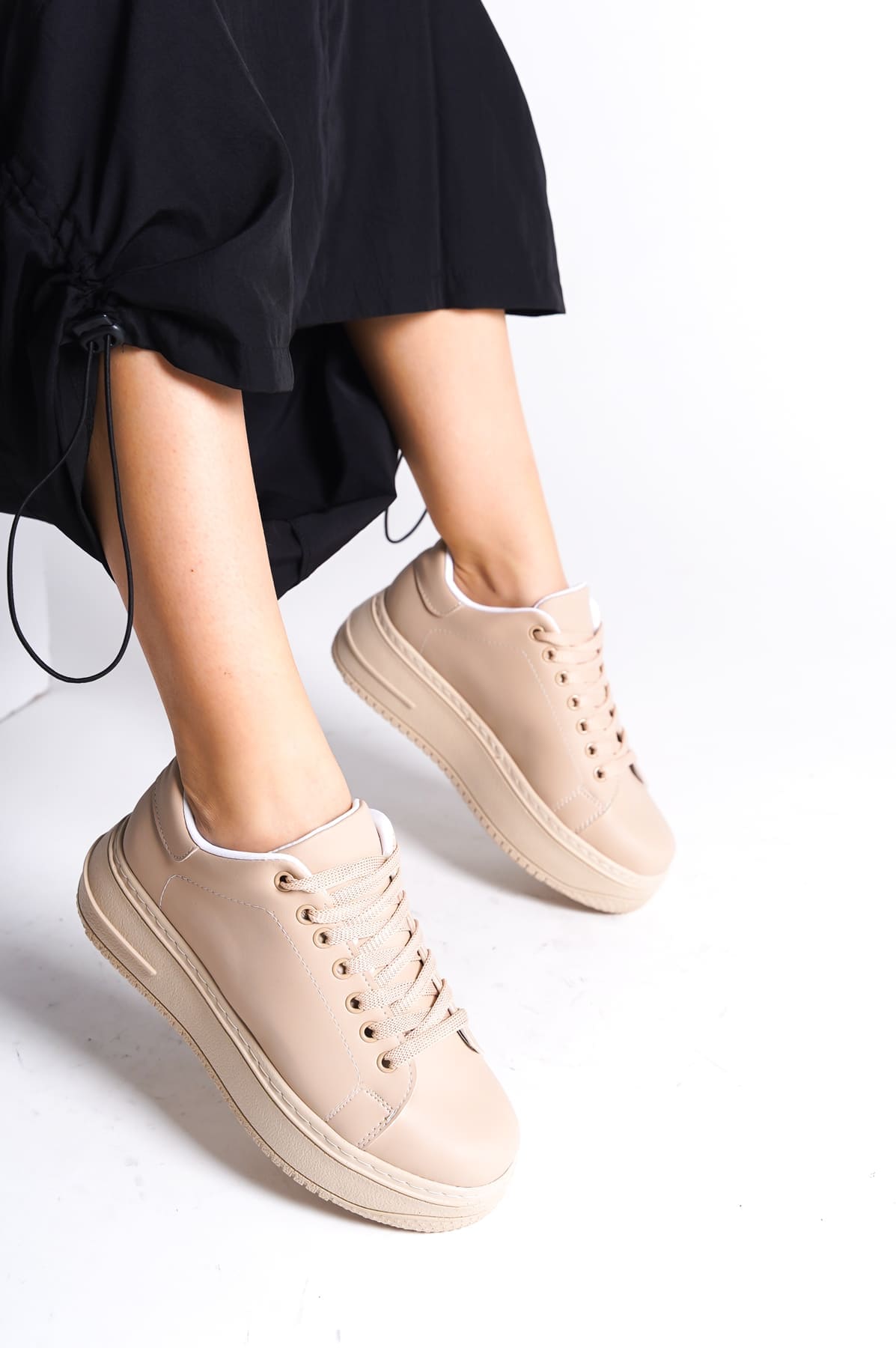 BIANA Bağcıklı Ortopedik Taban Kadın Sneaker Spor Ayakkabı CTT - Ten - 40 Resim 2