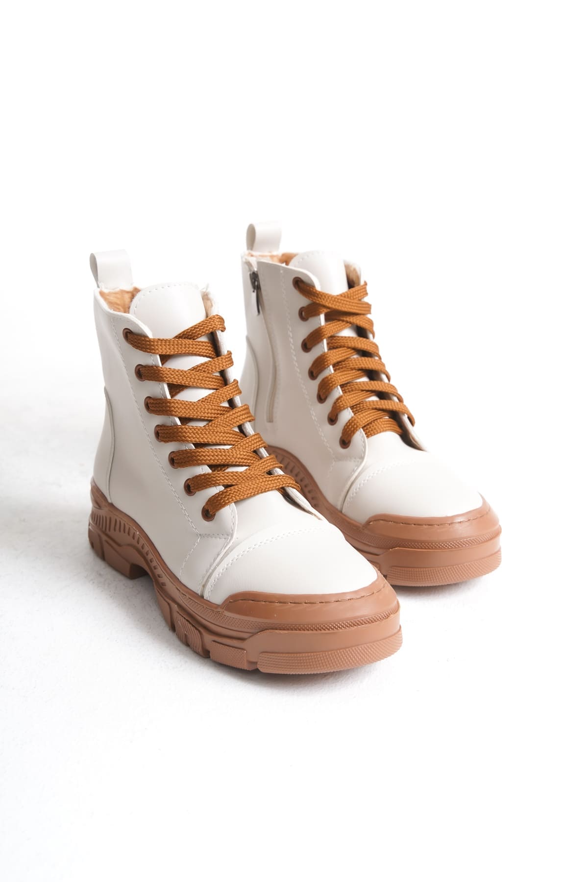 BLOOM Bağcıklı Fermuarlı Ortopedik Taban Kadın Bot  CTT - Krem - 37 Resim 5