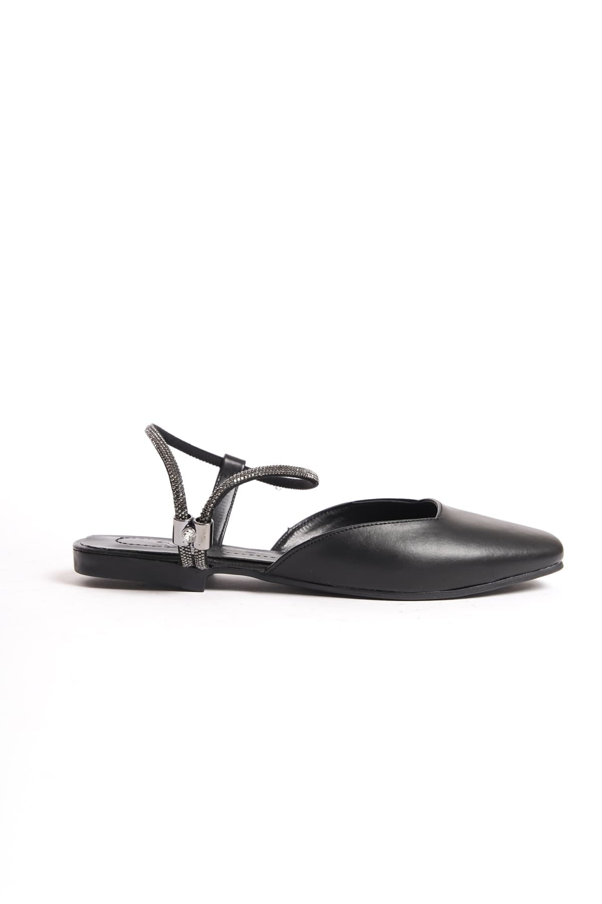 CAROLINE Siyah Lastikli Ortopedik Taş Detaylı Kadın Babet