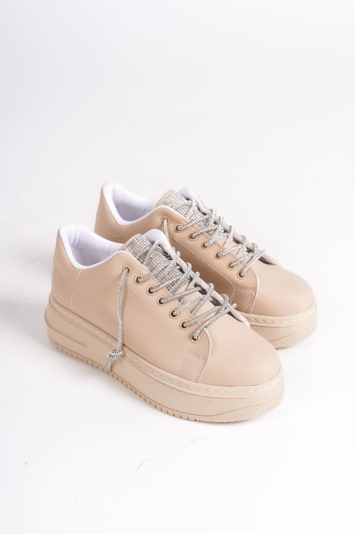 DELLA Bağcıklı Ortopedik Taban Taşlı Kadın Sneaker Spor Ayakkabı CTT - Ten - 36 Resim 4