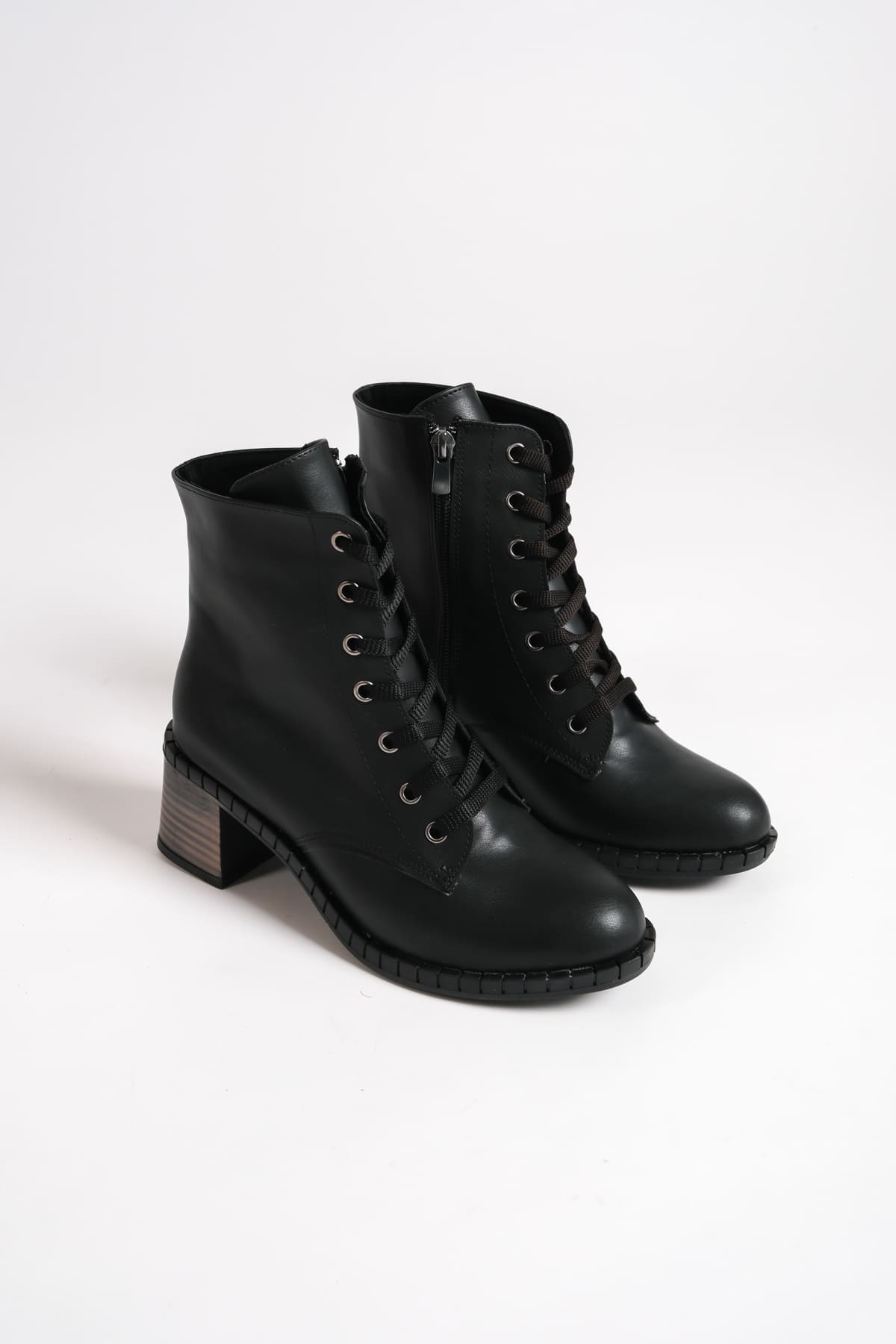 DIANA Bağcıklı Fermuarlı Ortopedik Taban Topuklu Kadın Bot CST - Siyah - 39 Resim 4