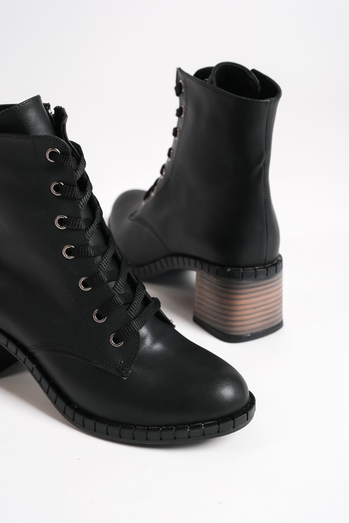 DIANA Bağcıklı Fermuarlı Ortopedik Taban Topuklu Kadın Bot CST - Siyah - 39 Resim 5