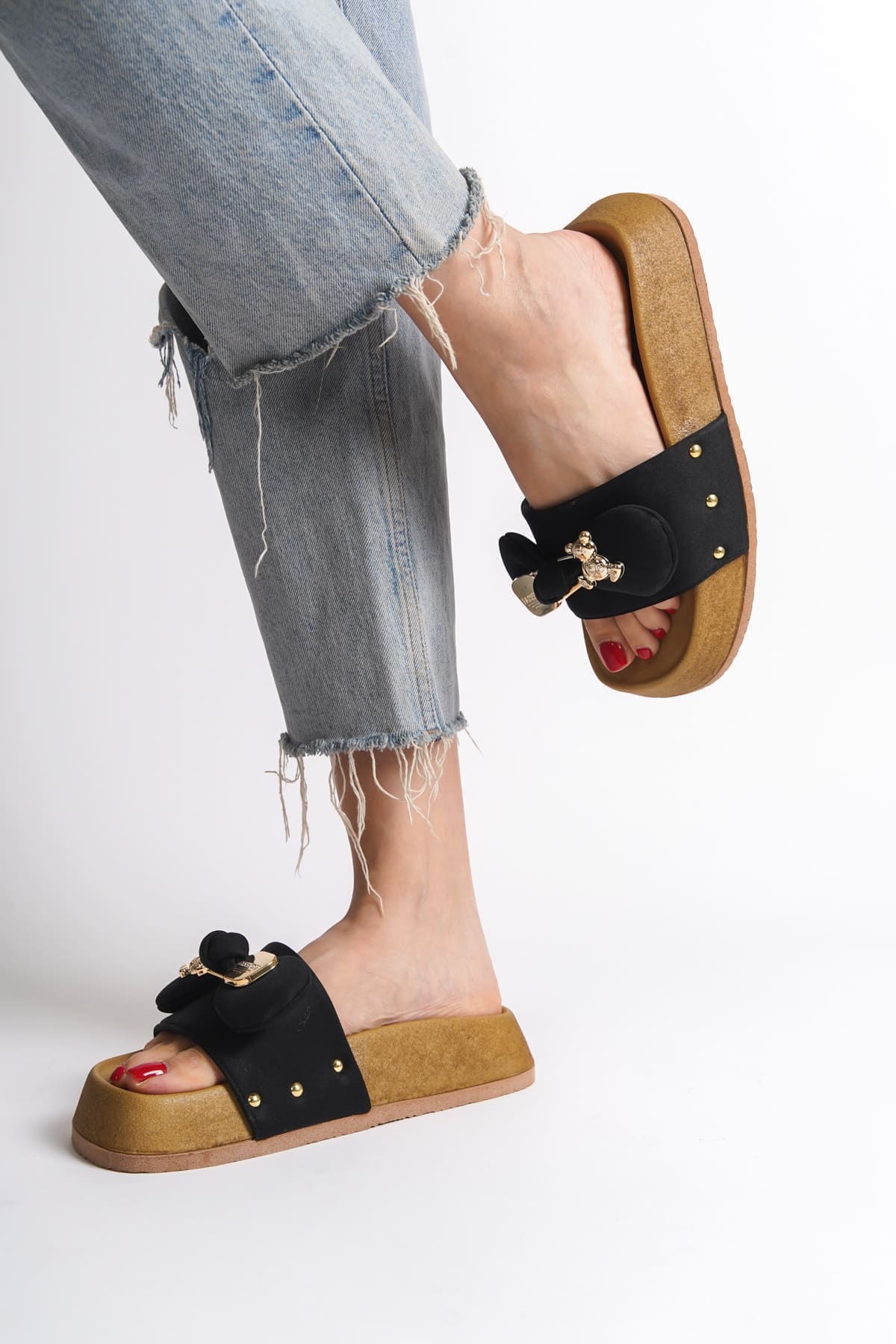 DILA Kalın ve Ortopedik Taban Ayıcıklı Saten Kadın Terlik SKT - Siyah - 39 Resim 3