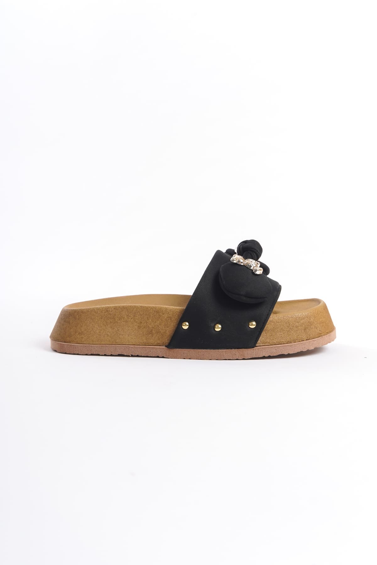 Joy Woman DILA Kalın Taban Ayıcıklı Saten Kadın Terlik Siyah