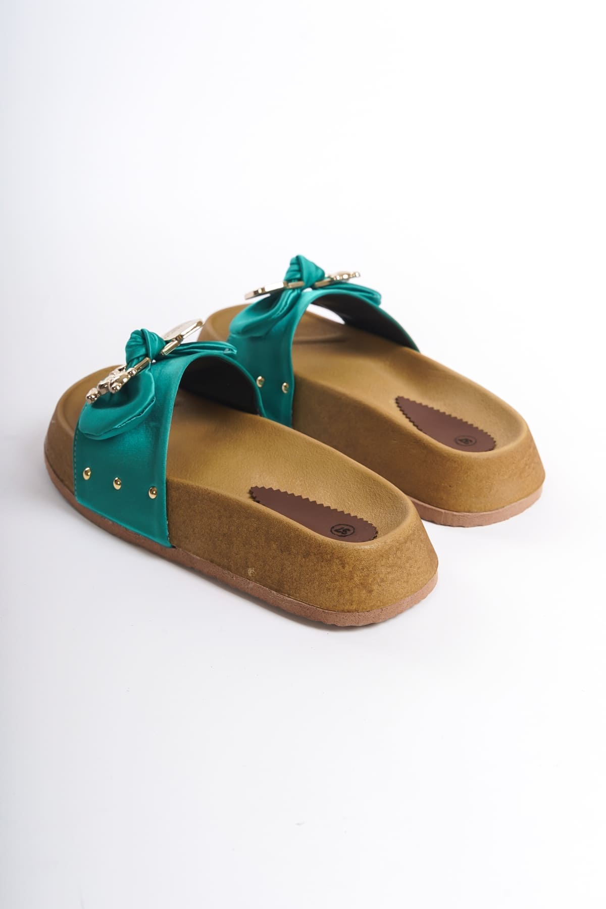 DILA Kalın ve Ortopedik Taban Ayıcıklı Saten Kadın Terlik  SKT - Yeşil - 39 Resim 5