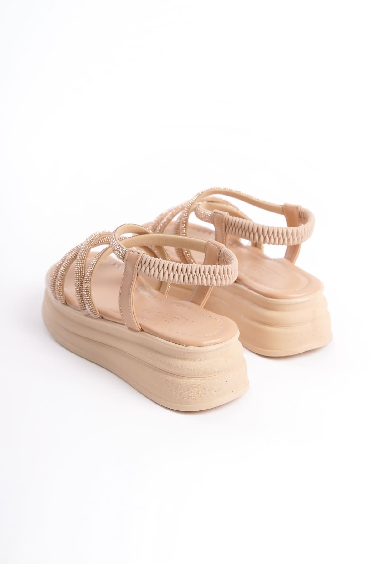 ELENA Lastikli Taşlı Şeritli Ortopedik Taban Kadın Sandalet CTT - Ten - 40 Resim 5