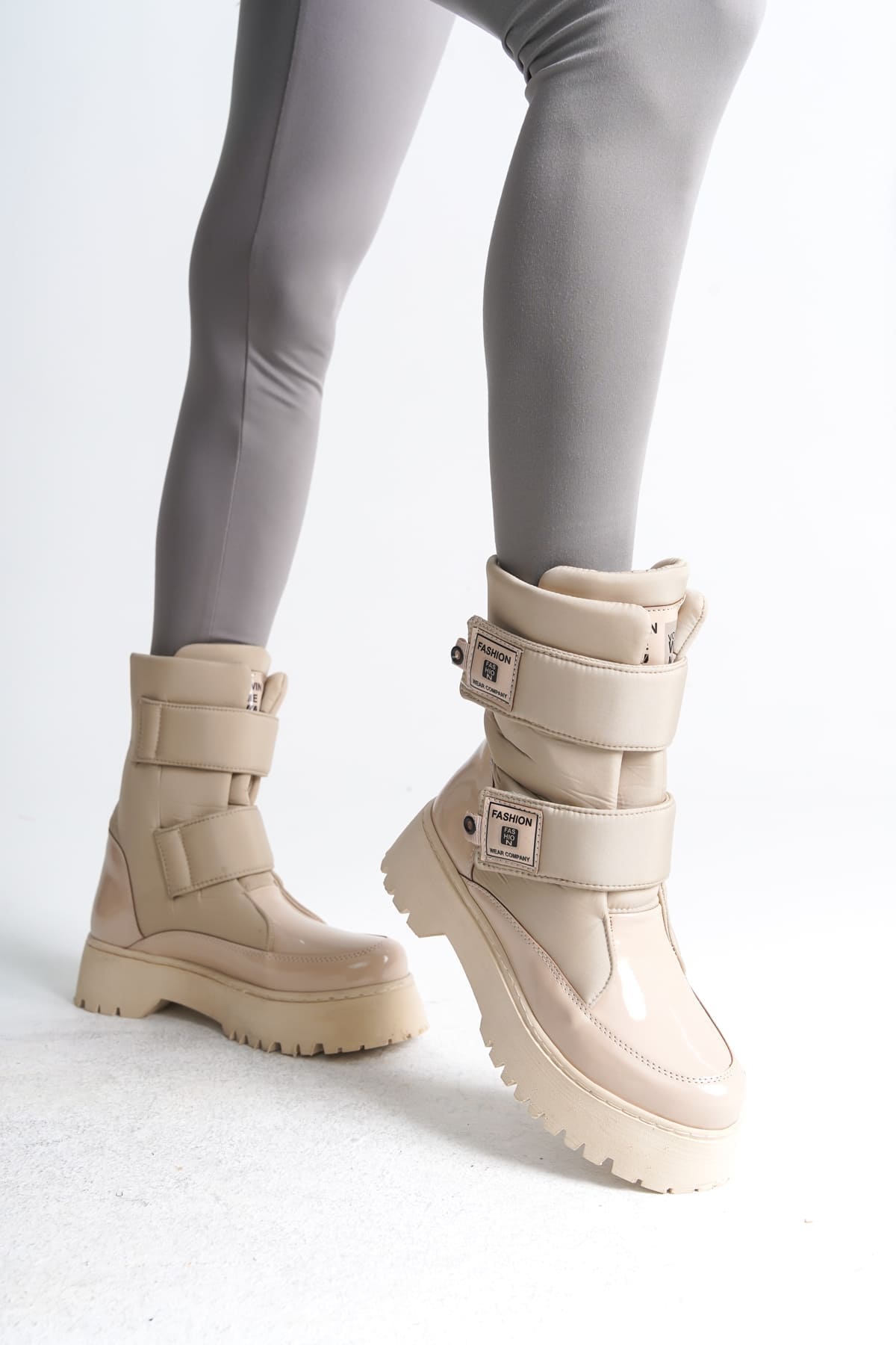 ELISA Cırt Cırtlı  Paraşüt Kumaş Rugan Kadın Bot RKT - Krem - 39 Resim 2