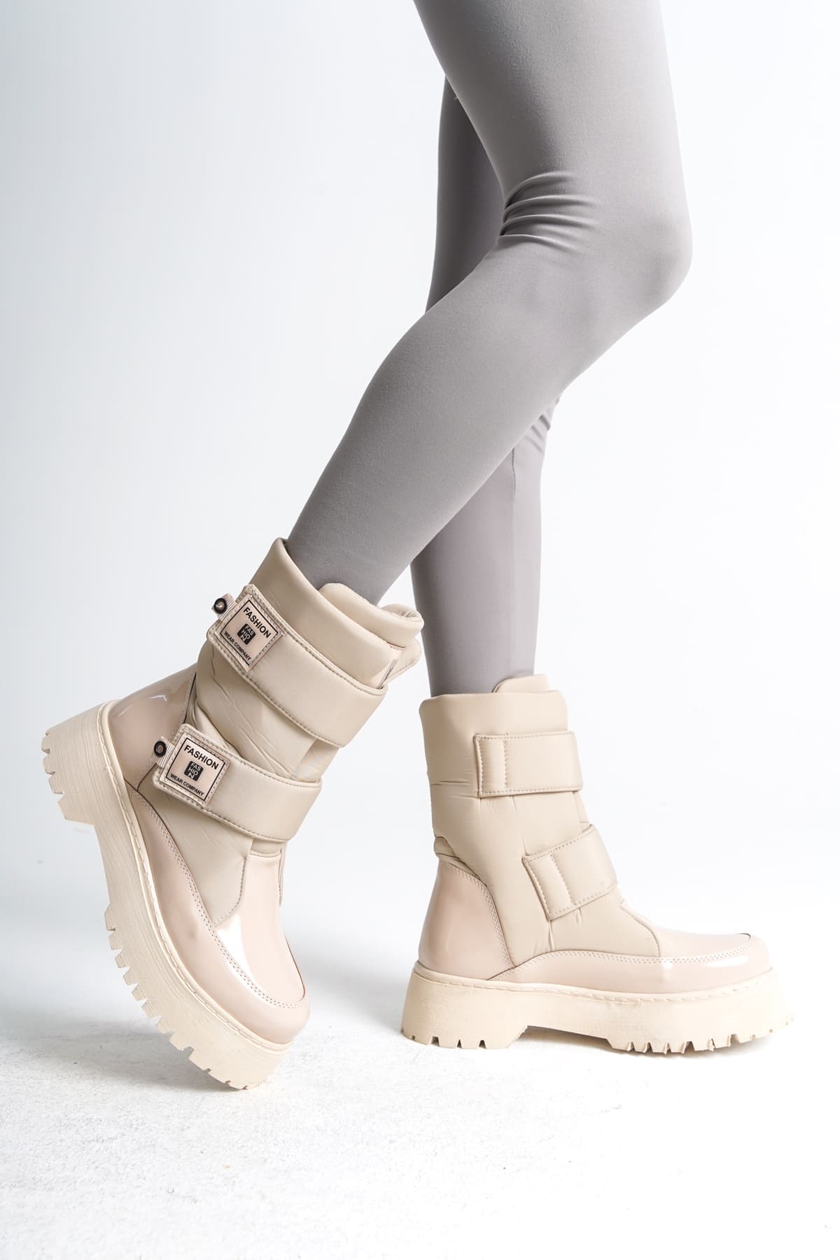 ELISA Cırt Cırtlı  Paraşüt Kumaş Rugan Kadın Bot RKT - Krem - 39 Resim 3