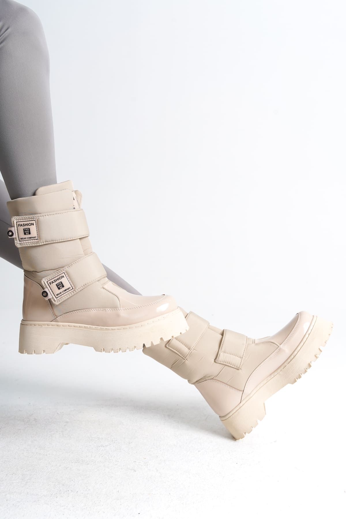 ELISA Cırt Cırtlı  Paraşüt Kumaş Rugan Kadın Bot RKT - Krem - 39 Resim 4