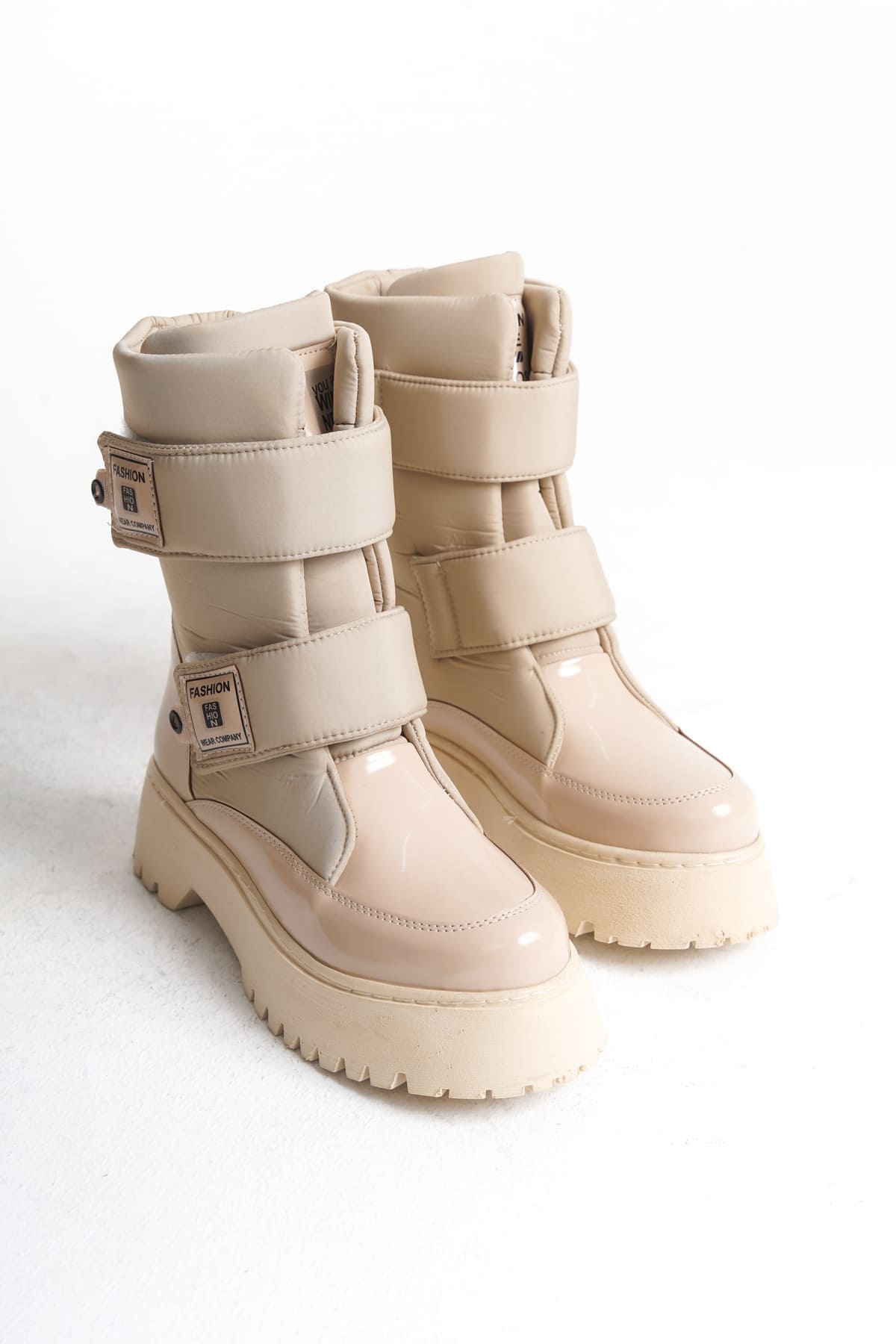 ELISA Cırt Cırtlı  Paraşüt Kumaş Rugan Kadın Bot RKT - Krem - 39 Resim 5