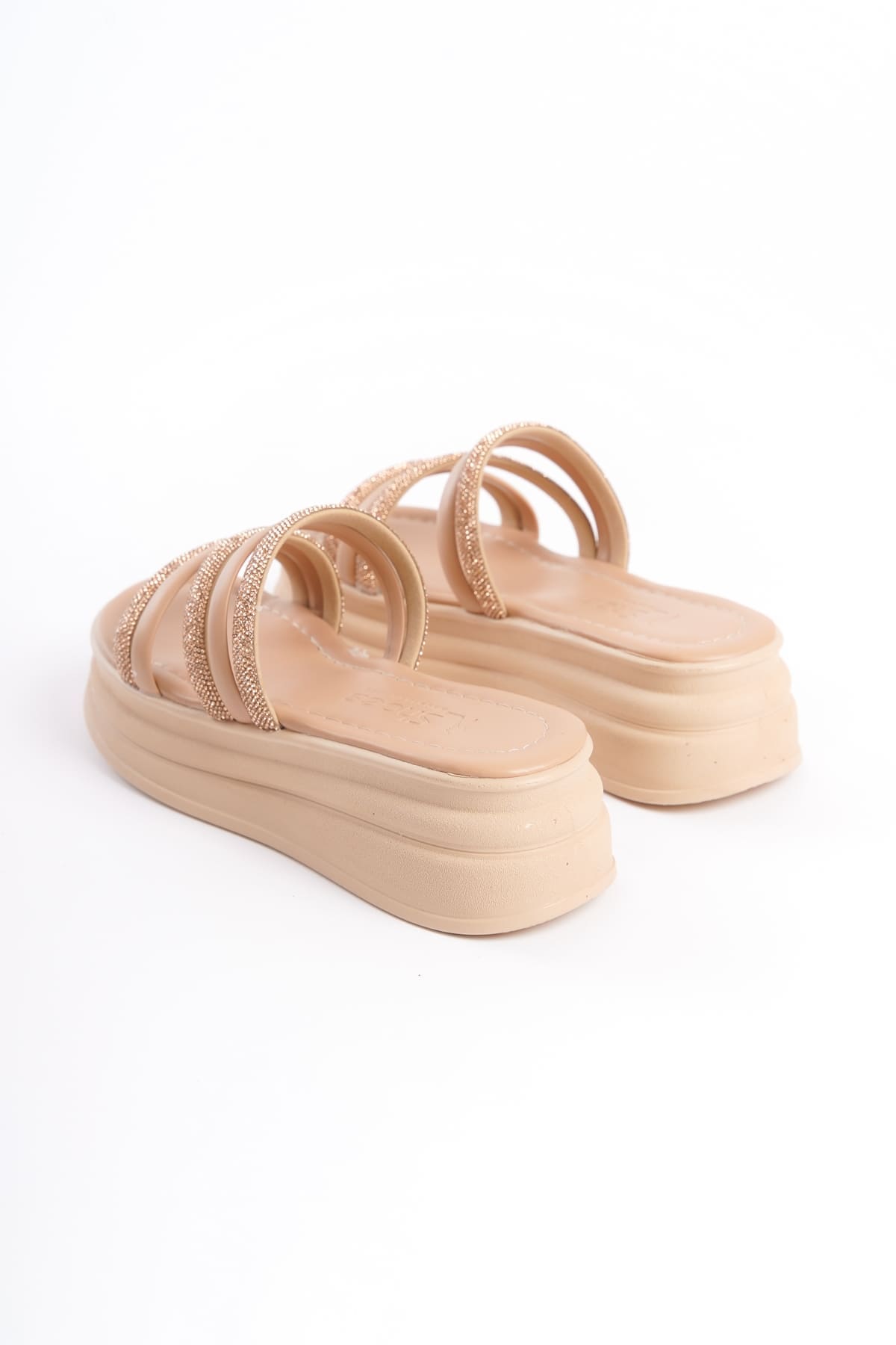 ELISE Düz Topuklu Şeritli Taşlı Kalın ve Ortopedik Taban Kadın Terlik  CTT - Ten - 39 Resim 5