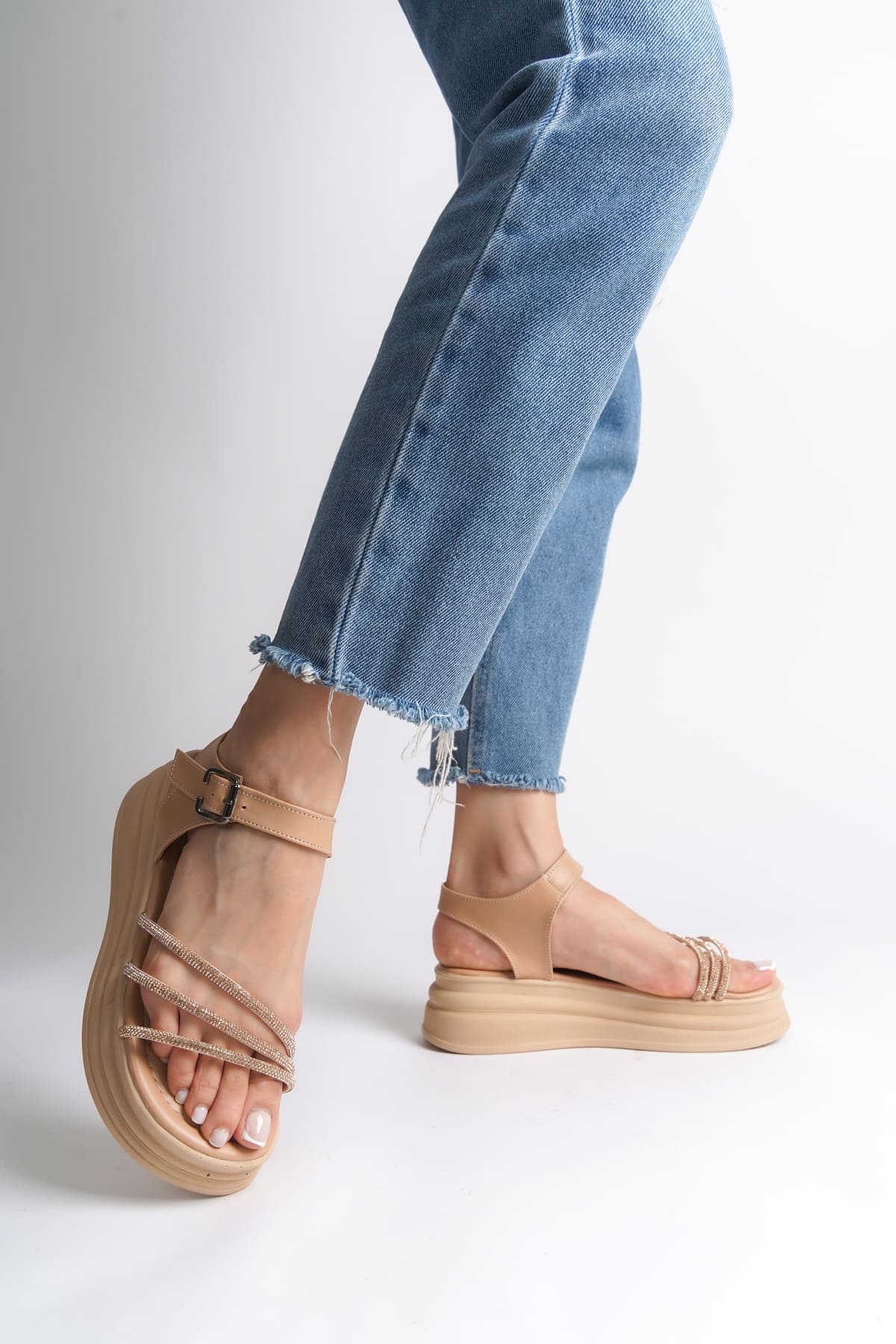 EVA Thick Buckleed Stripe Orthopedic Base Female Sandals CTT - Ten