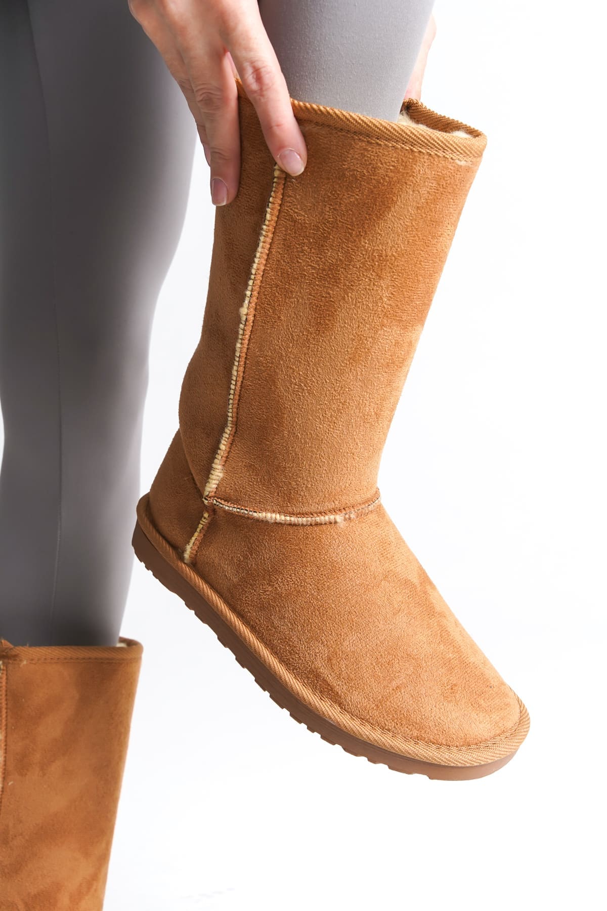 Joy Woman FREYA Bağcıksız İçi Kürklü Süet Kadın Bot Taba 2.5 CM Topuk